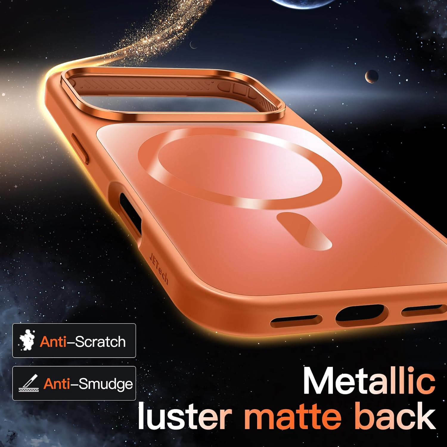 Jetech Magnetic Case for Iphone 17 Pro Max 6.9-Inch Compatible with Magsafe, Luxury Metallic Luster Matte Back Slim Shockproof Electroplated Phone Cover (Orange)
