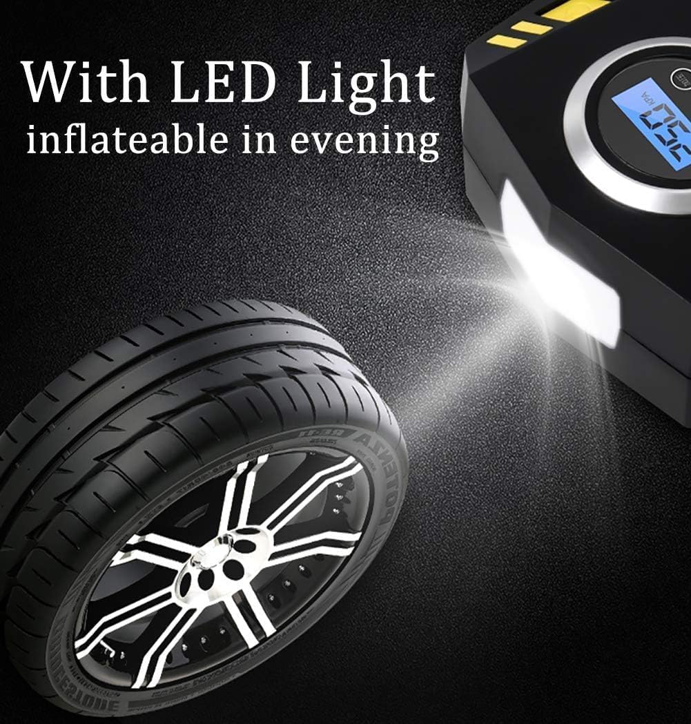 JOZUTTOW Digital Tyre Inflator, Portable Air Compressor Car Tyre Pump with 3 Nozzle Adaptors and Digital LED Light 12V Rapid Tyre Inflator Air Compressor for Car Tires, Bicycle, Motorcycle image number 3