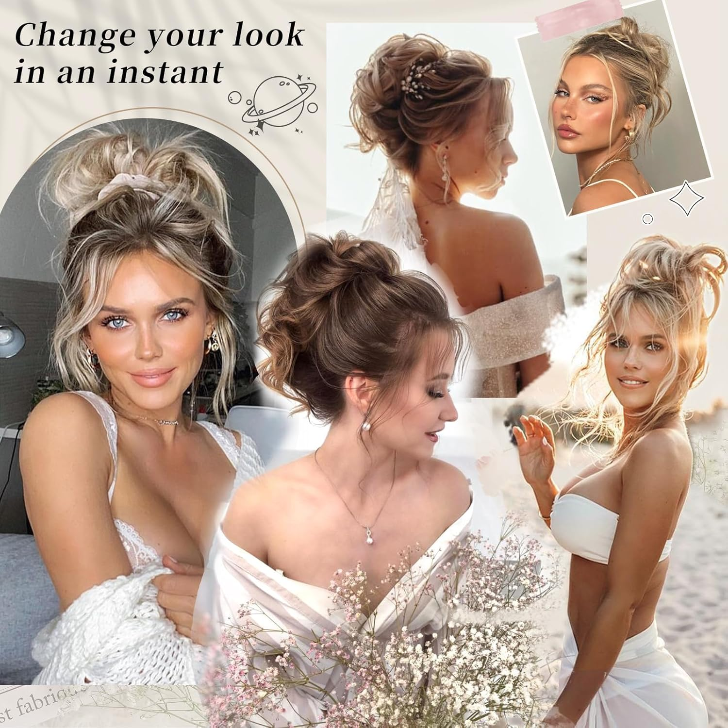XILIYAI Tousled Updo Messy Bun Hairpiece Hair Extension Ponytail with Elastic Rubber Band Updo Ponytail Hairpiece Synthetic Hair Extensions Scrunchies Ponytail Hairpieces for Women(27T613#) - 18H613 image number 5