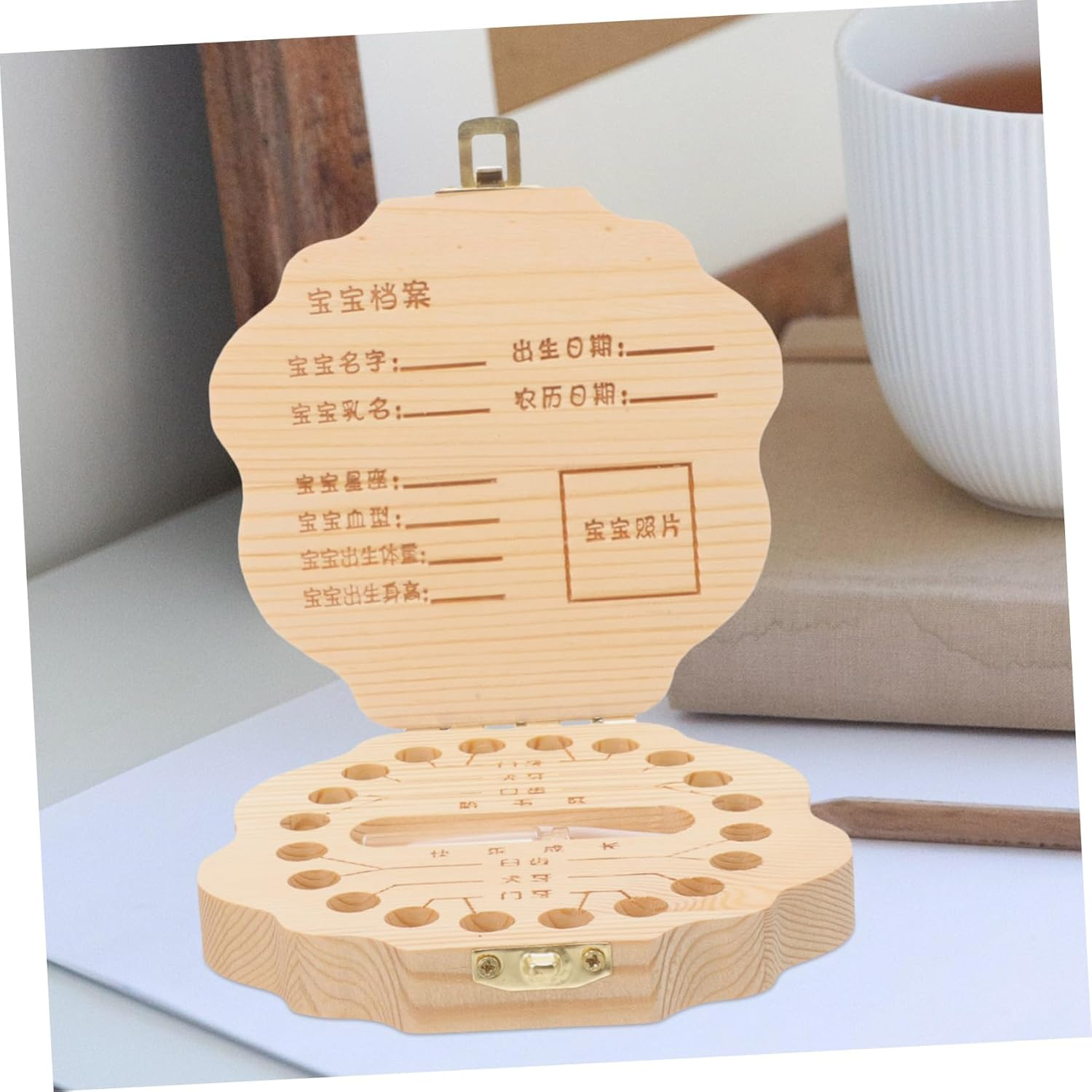 Kisangel Year Old Boy Teeth Keepsake Box Deciduous Teeth Storage Case Wooden Material Chinese Zodiac Dragon Design image number 5