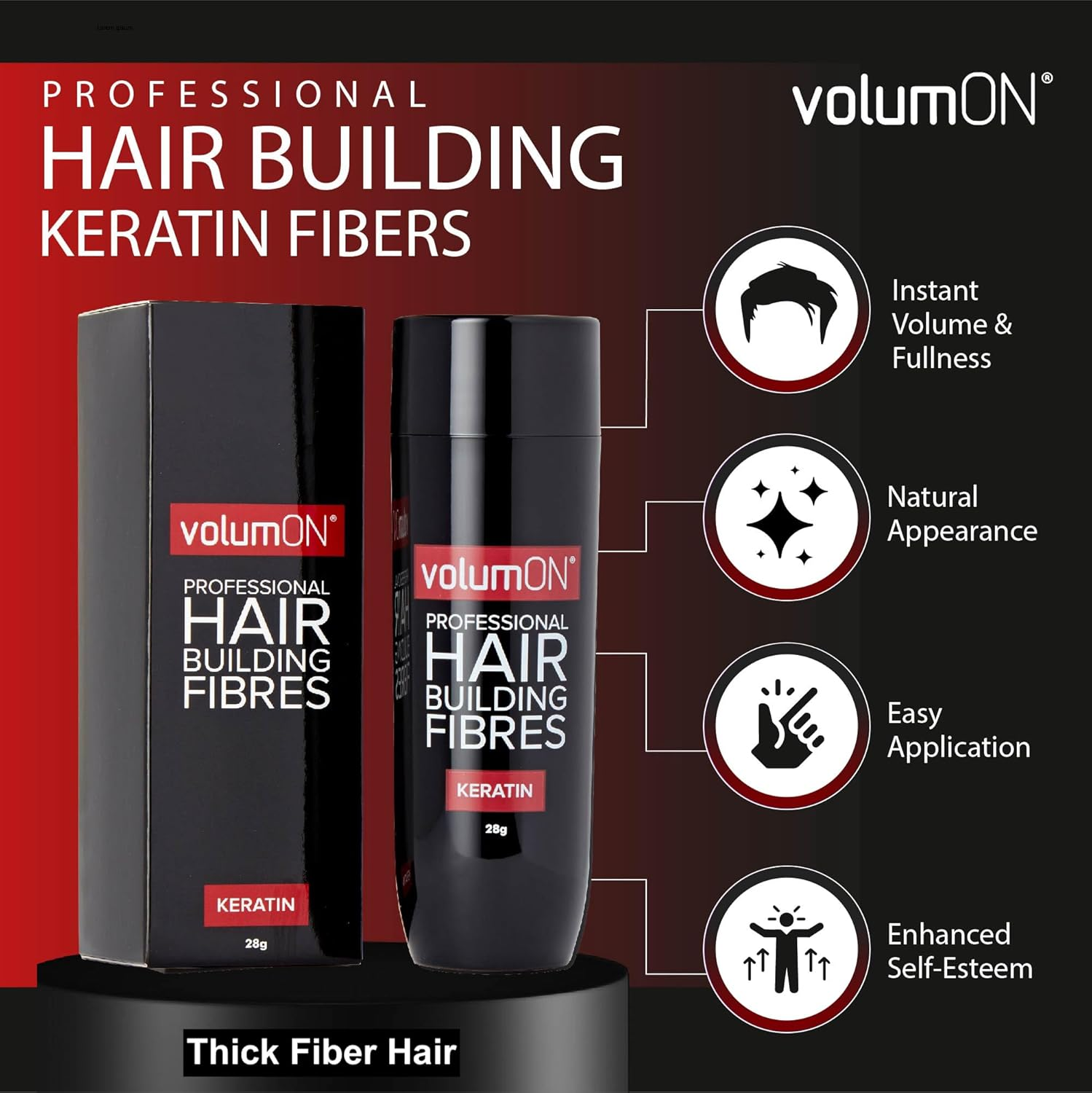 Hair Fibres VOLUMON Keratin Hair Building Fibres for Thinning Hair - Instantly Conceals Thinning Areas for Fuller Thicker Hair - for Men & Women 28G plus Hairline Optimiser & Applicator (Black)
