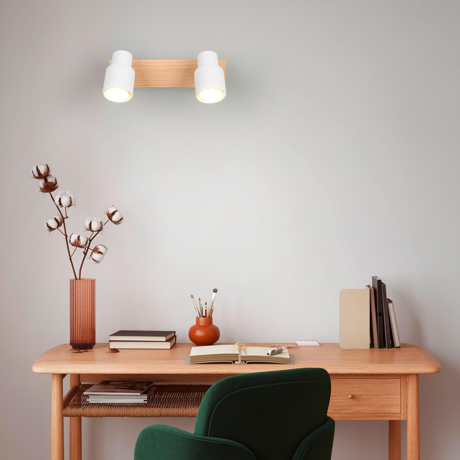 Reality Leuchten Pierre R81982031 Spotlight Metal White Matt Wood Untreated Excl. 1X GU10 image number 4