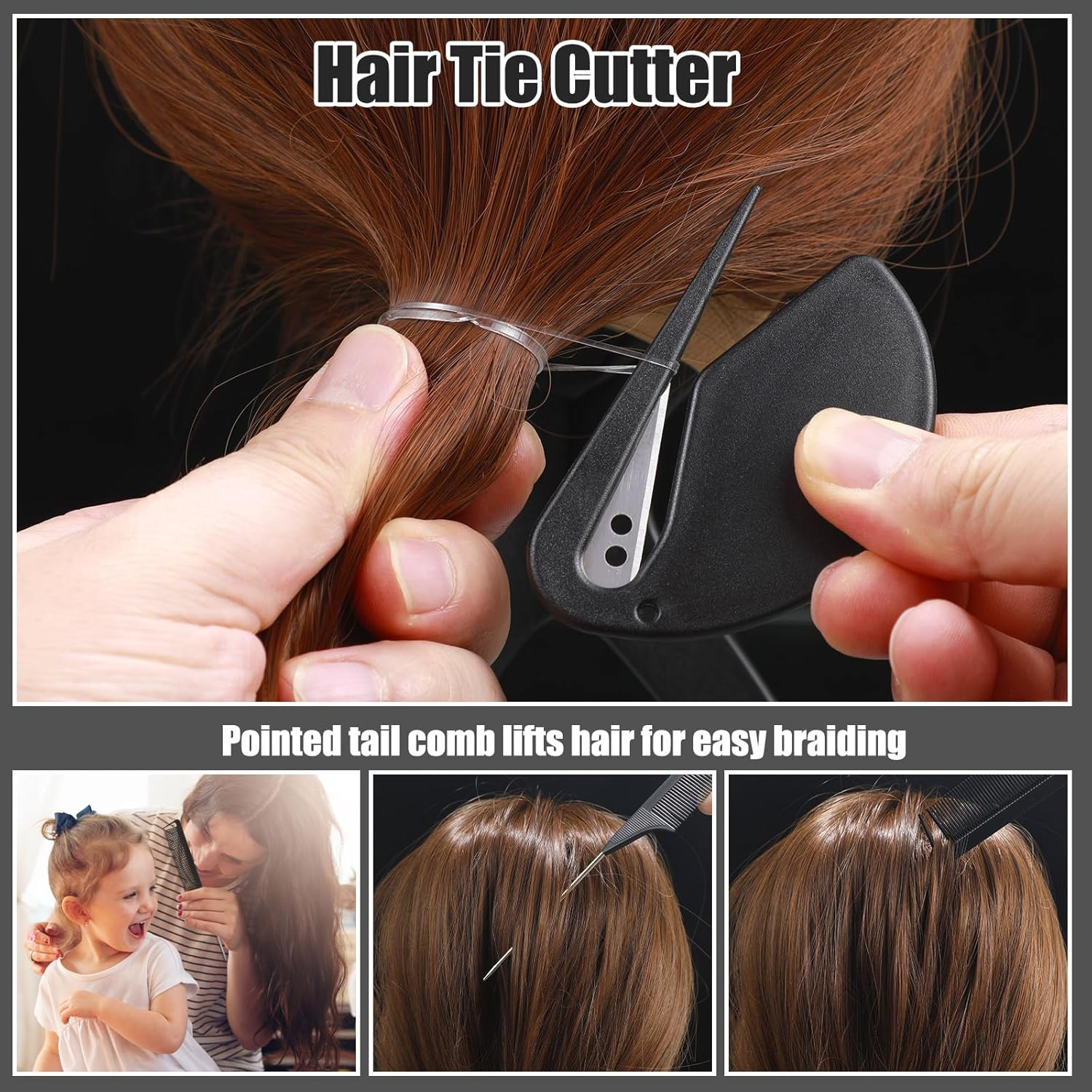 Pack of 2000 Hair Bobbles Small Black Hair Bobbles Mini Elastic Hair Band with Hair Bobbles Cutter Hair Tail Tools, Handle Comb for Girls Lady Doll Hair Styling image number 4