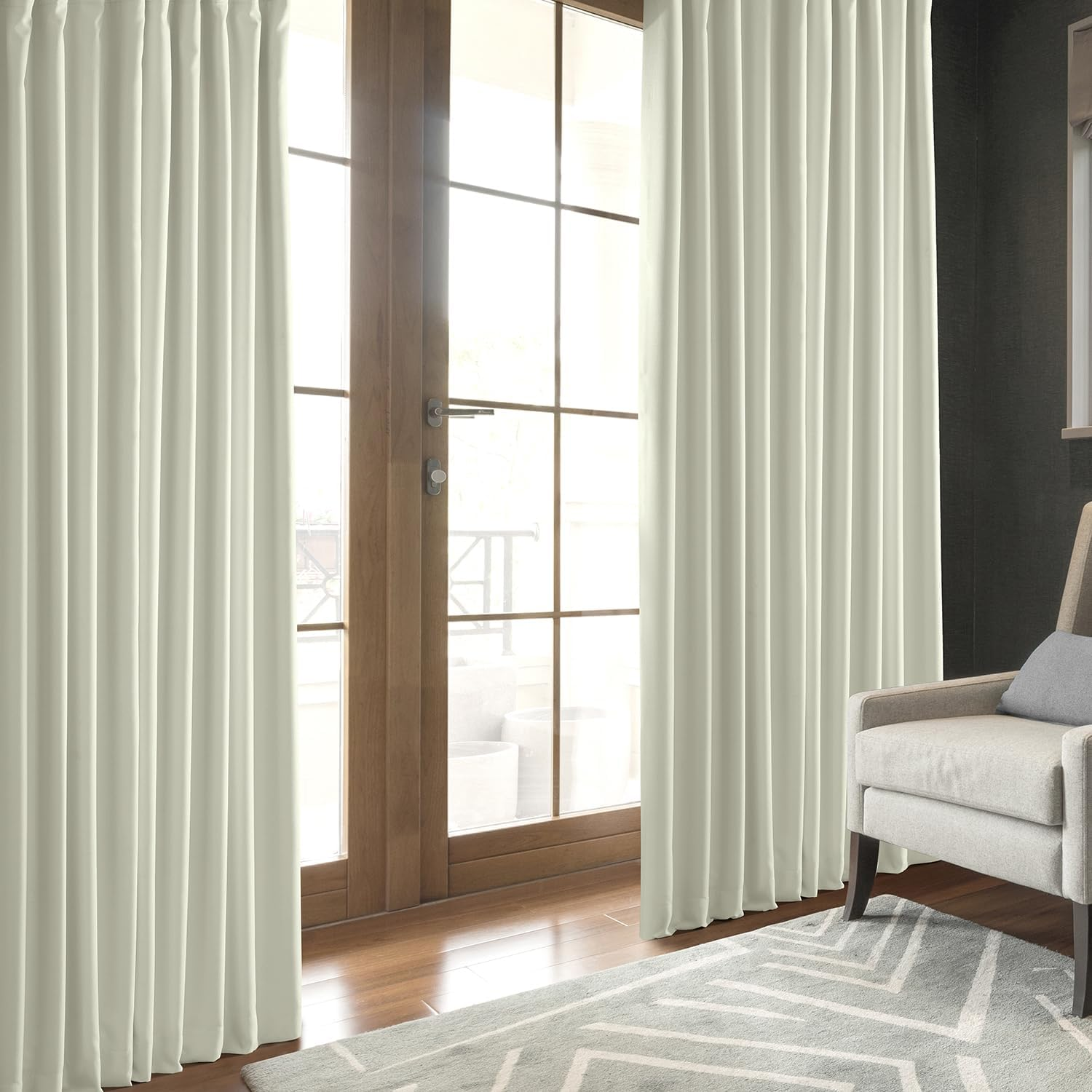 HPD HALF PRICE DRAPES Solid Thermal Insulated Blackout Curtains for Bedroom 108 Inches Long Curtain (1 Panel) Signature Blackout Linen Window Curtains for Living Room, 50W X 108L, Excursion Ivory image number 2