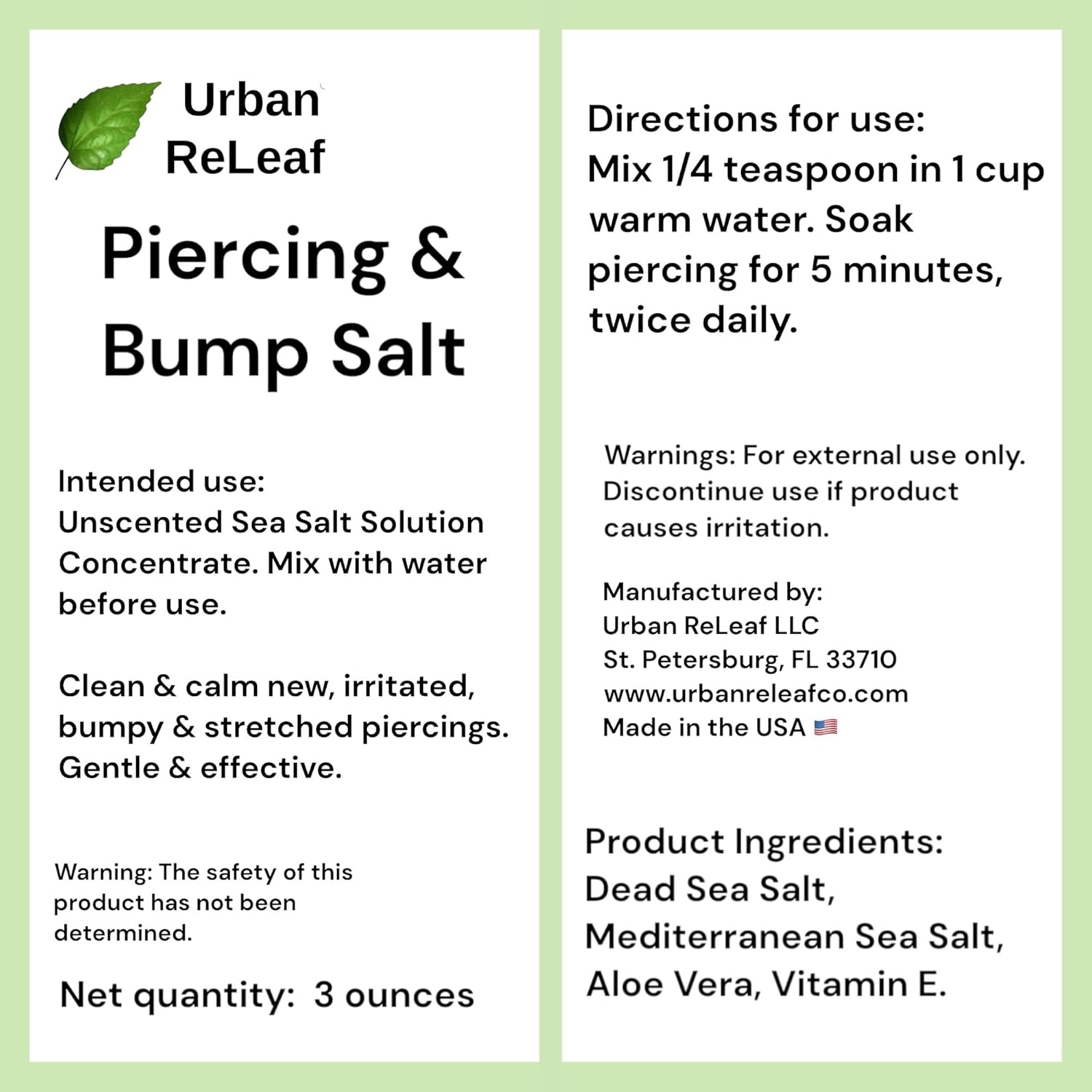 Urban Releaf Piercing & Bump Salt ! Unscented Sea Salt Solution Concentrate. Makes 45 Cups! Gentle Effective Clean Soothe Calm. Non-Iodized. It Works! Cleanse and Soak, Fresh Saline Aftercare