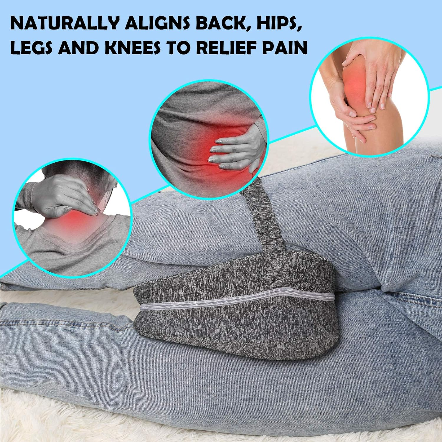 ARTISHION Knee Pillow Leg Strap Keeps Pillow Memory Foam Support Pillow Cushion for Side Sleepers for Sciatica, Lower Back Pain, Knee Pain, Hip and Joint Pain, Pregnancy (Grey) image number 4