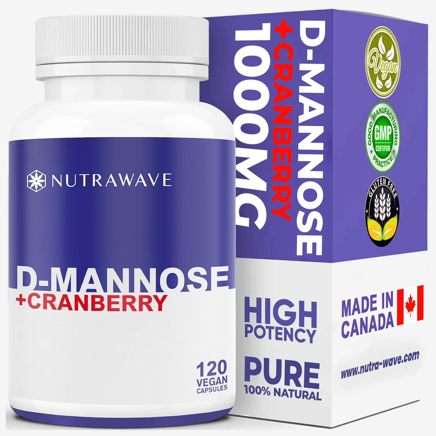 Nutrawave D-Mannose with Cranberry, Dandelion Extract & Hibiscus Powder &ndash; 120 Capsules (60 Servings) image number 1