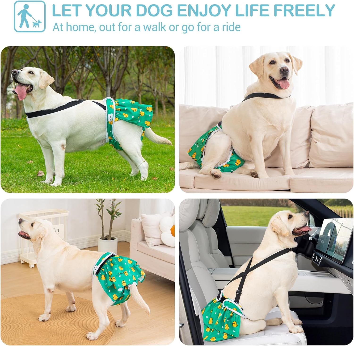 Avont 3 Pack Washable Female Dog Diaper with 1 Suspender, Reusable Girl Doggie Underwear Pants for Heat Cycle Period Incontinence Detachable Strap -Animal Pattern XS image number 1