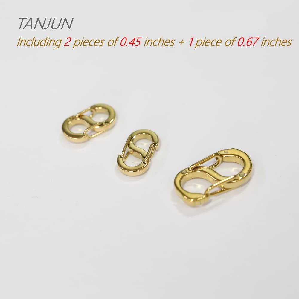 TANJUN Stainless Steel Double Opening Shortener Clasp Necklace & Bracelet Extender, 3 Pieces (2X0.45In, 1X0.67In), Gold