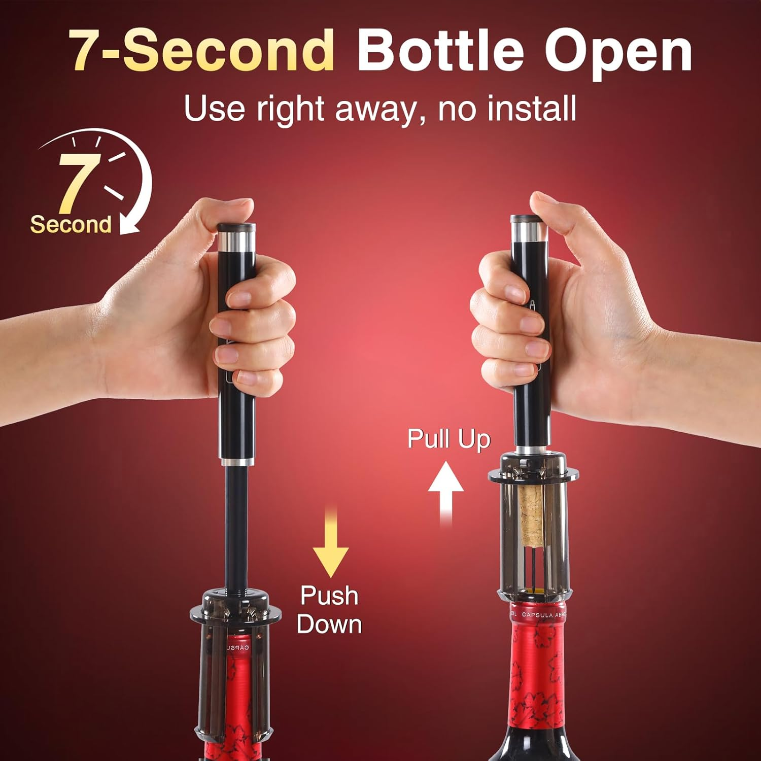 Marchpower Air Pressure Pump Wine Bottle Opener for Removing Cork, Professional Handheld Portable, 7S Quick Opening for Home Gift Party Valentine'S Day, No Damage Cork, Effortless, Silver image number 2