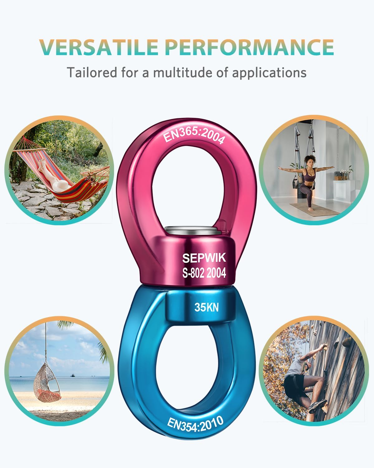 SEPWIK Swing Swivel, 35KN Swing Spinner, 360&deg; Safety Rotational Device Hanging Accessory for Hanging Hammock, Web Tree Swing, Aerial Dance, Children'S Swing