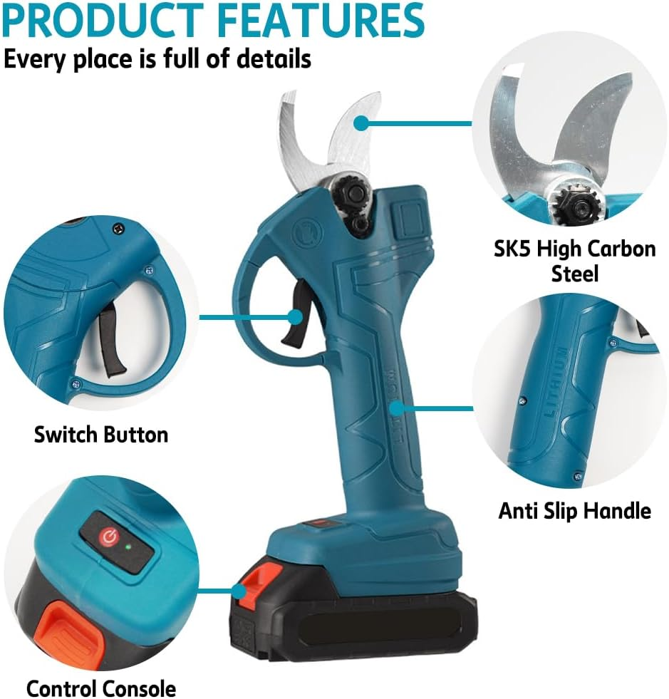 Cordless Pruning Shears Professional Electric Secateurs with SK7 Sharp Carbon Steel Blade Rechargeable Lithium - Ion Batteries Fit for Makita image number 4