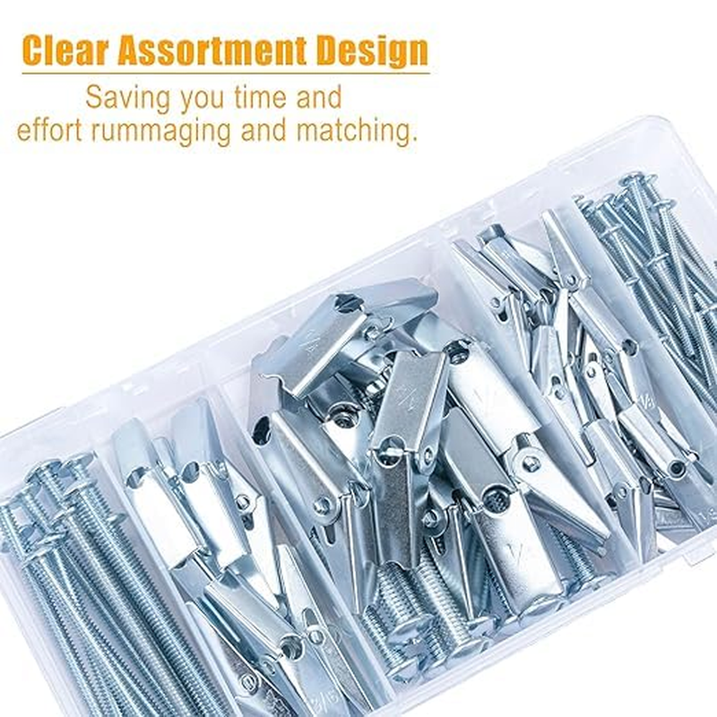 Assorted 24 Pcs Toggle Bolt and Wing Nut Kit for Hanging Heavy Items on Drywall - 1/8 Inch, 3/16Inch, 1/4Inch image number 5