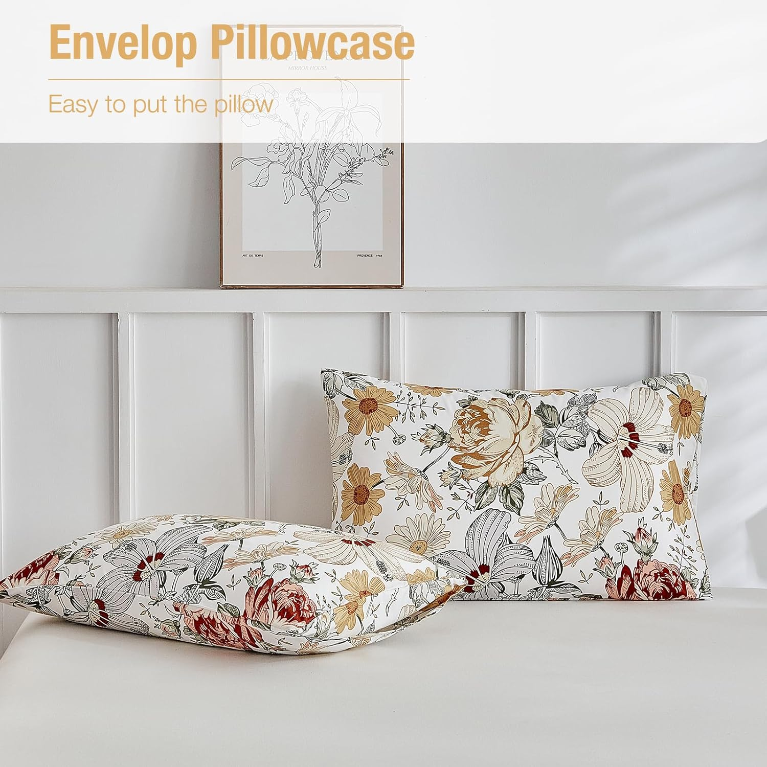 Tokokimo Duvet Cover 200 X 200 Cm with 2 Pillowcases 65 X 65 Cm - Colourful Floral Pattern - 100% Microfibre Bedding Set 200 X 200 Cm with Zips image number 4