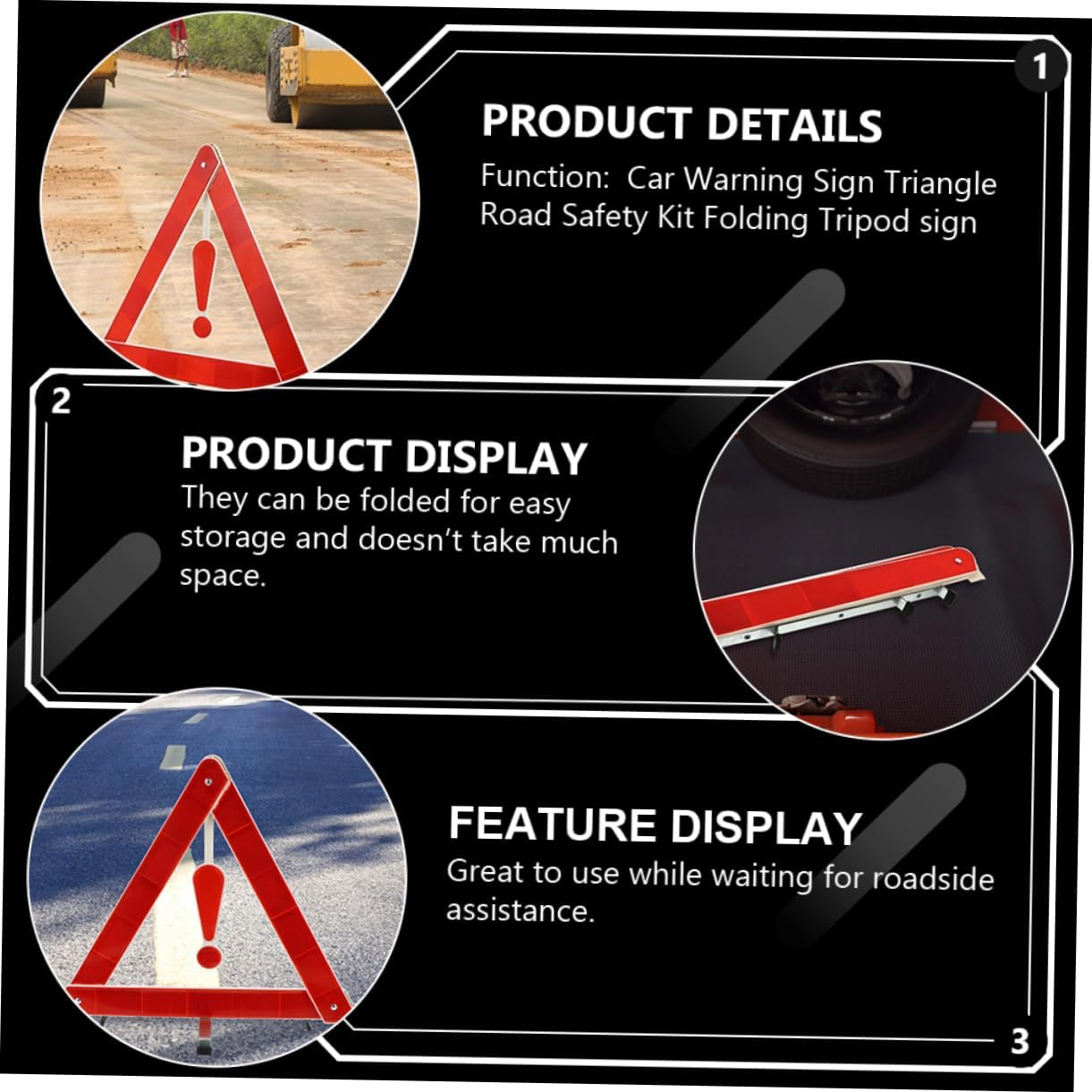 4Pcs Auto Warning Triangles 39X39Cm Reflective Car Safety Kit Multipurpose Roadside Emergency Signs for Vehicle Breakdown image number 3