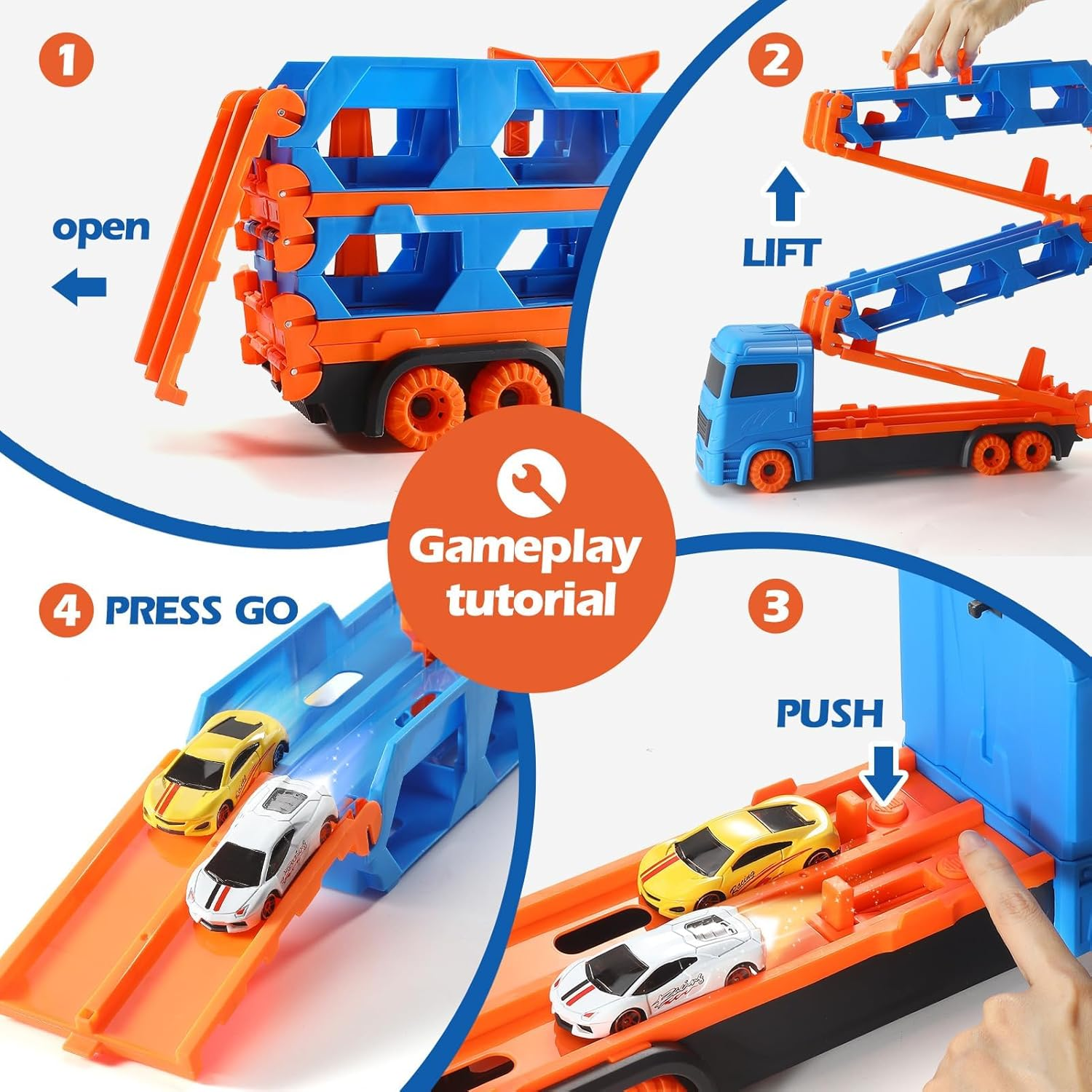 Transport Truck Toy Toddler Car Carrier for Boys Girls, 9 in 1 Race Track and Die-Cast Truck Baby Race Car Toy Vehicles for 3 4 5 Year Old Kids image number 1