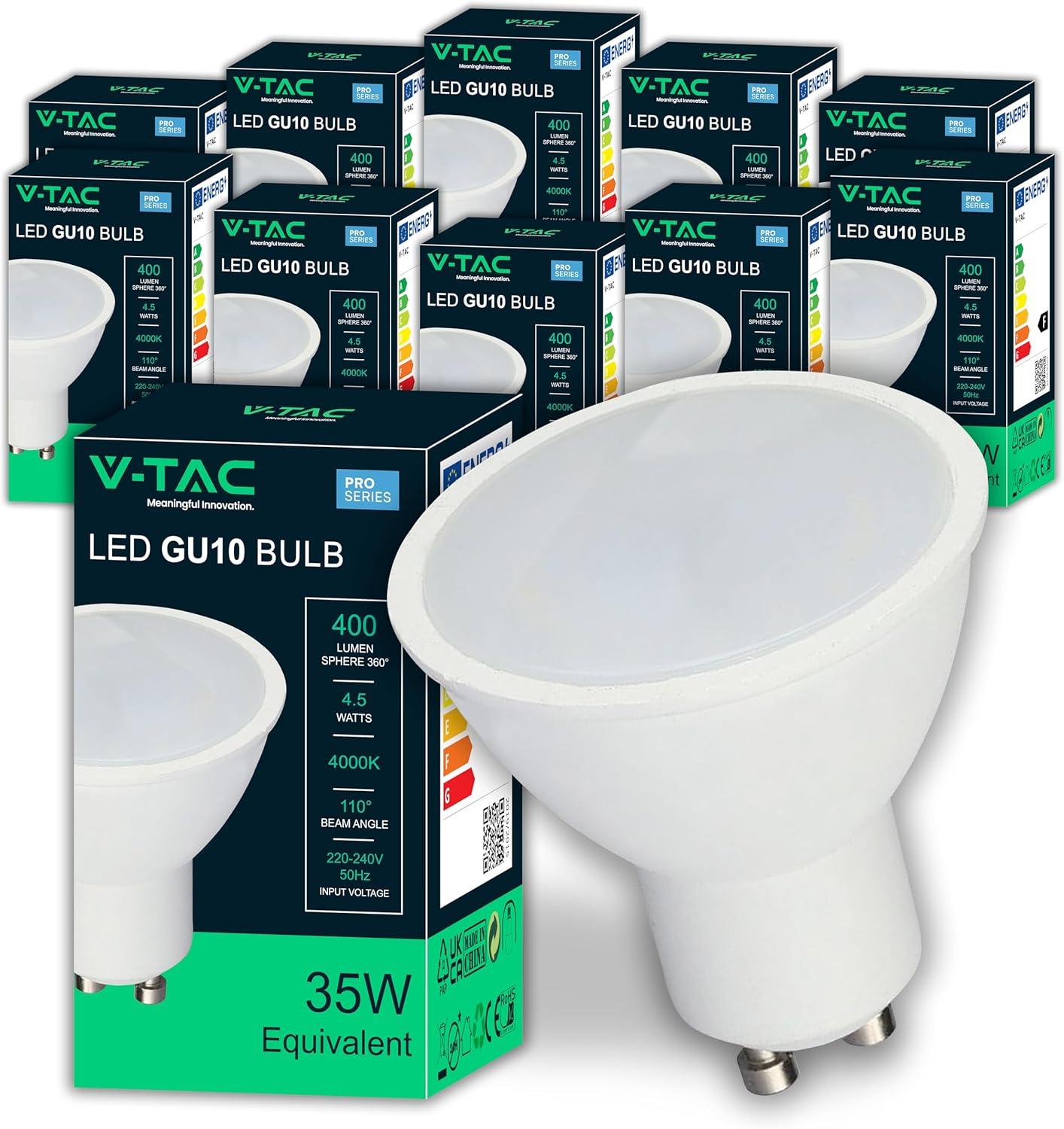 V-TAC 10 X GU10-4.5W LED Bulbs (35W Equivalent) - 400 Lumen - GU10 LED Spot Light for Maximum Efficiency and Energy Saving - Neutral White 4000K image number 3