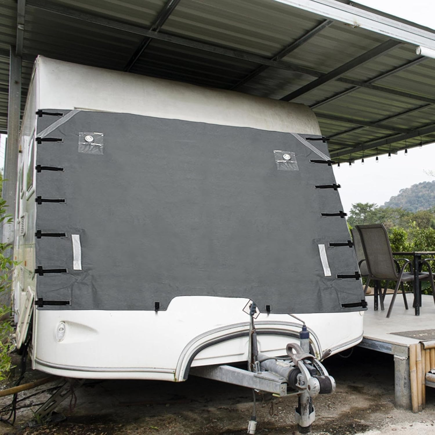 Lyanny RV Tow Cover,Caravan Waterproof Towing Front Cover - RV Towing Cover Caravan Covers Protector for Motorhome Waterproof with Reflective Strips image number 1