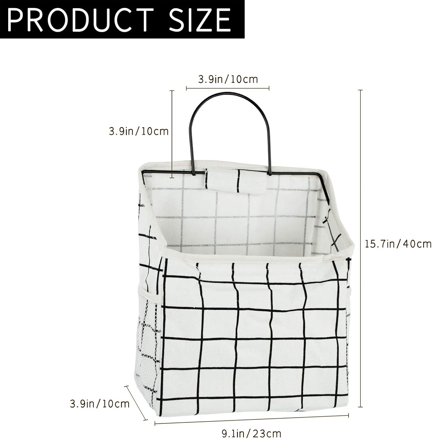 2Pcs Wall Hanging Storage Bag, MERYSAN Waterproof over the Door Closet Organizer with Metal Frame, Stylish Hanging Pocket Linen Cotton Pouch Box Containers for Bedroom Bathroom Desktop(Black/White) image number 5