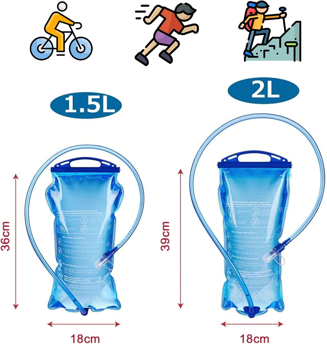 CUEMOON Water Bag 1.5L 2L for Backpack Cycling Hiking Trekking Camping