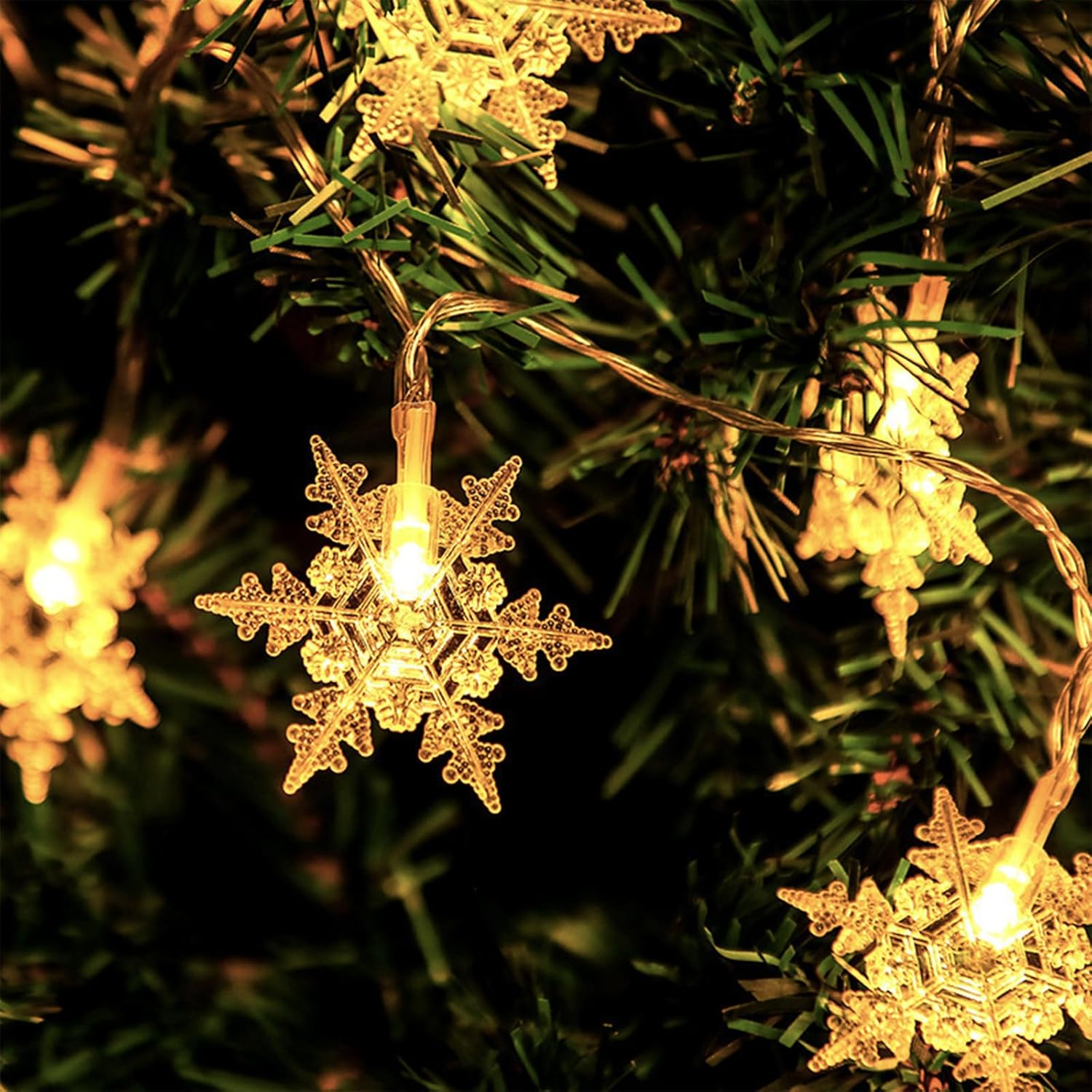 8 Cm Snowflake Fairy Lights Outdoor, 6 M 40 LED Light Curtain, Christmas Window, LED Fairy Lights, Battery Operated, LED Decorative Fairy Lights for Outdoor Indoor Lighting Outdoors, Bedroom image number 1