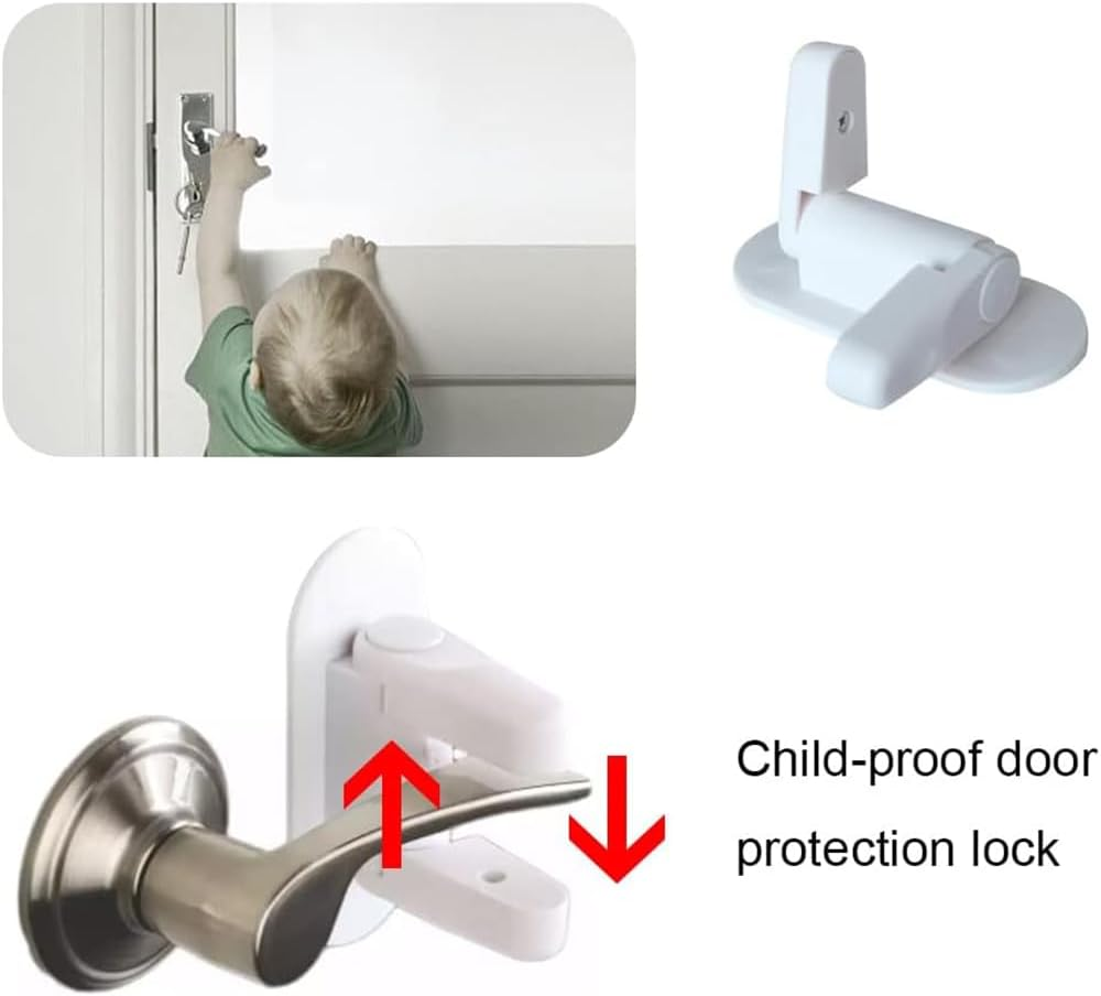 Ranqisys Door Lever Lock (2 Pack), Child Proof Safety Locks for Door Handles &ndash; Adhesive Installation, Easy to Use, Durable Baby Safety Lock, White image number 3