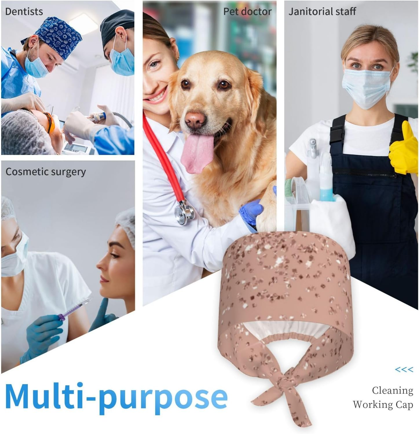 Colorful Tie Dye Working Cap Scrub Cap with Sweatband Adjustable Fashion Elastic Bandage Tie Back Hat Headwear for Women Men - Dill Pickles Pattern image number 4