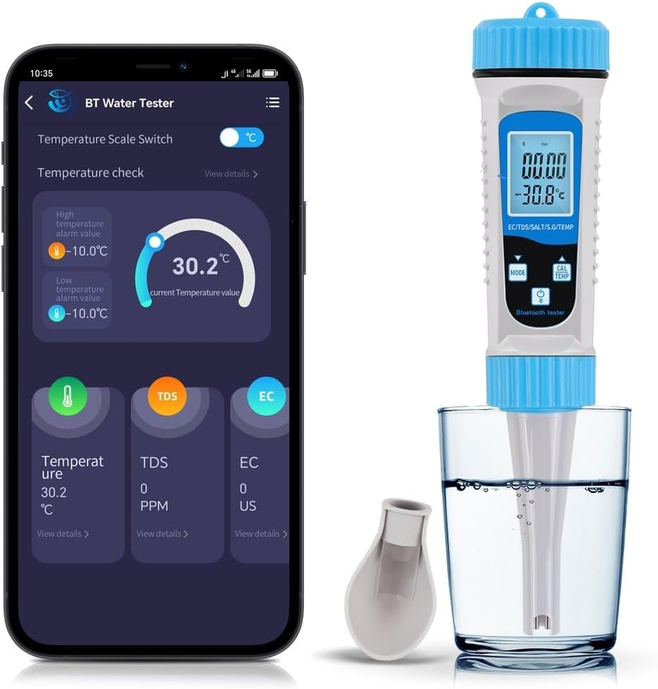 B-Qtech Digital Water Quality Tester 5 in 1 Tds/Ec/Salt/S.G/Temp Temp,Water Hardness Set, Drinking Water Test for Aquarium, Pool, Aquaculture, Fish, App Control, Compatible with Ios and Android image number 2