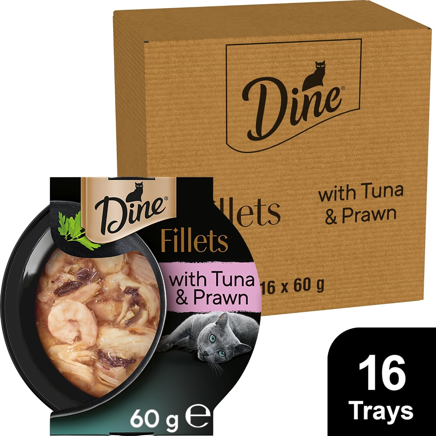 Dine Fillets Wet Cat Food Sustainable Tuna & Prawn 60G Tray, 16 Pack image number 2
