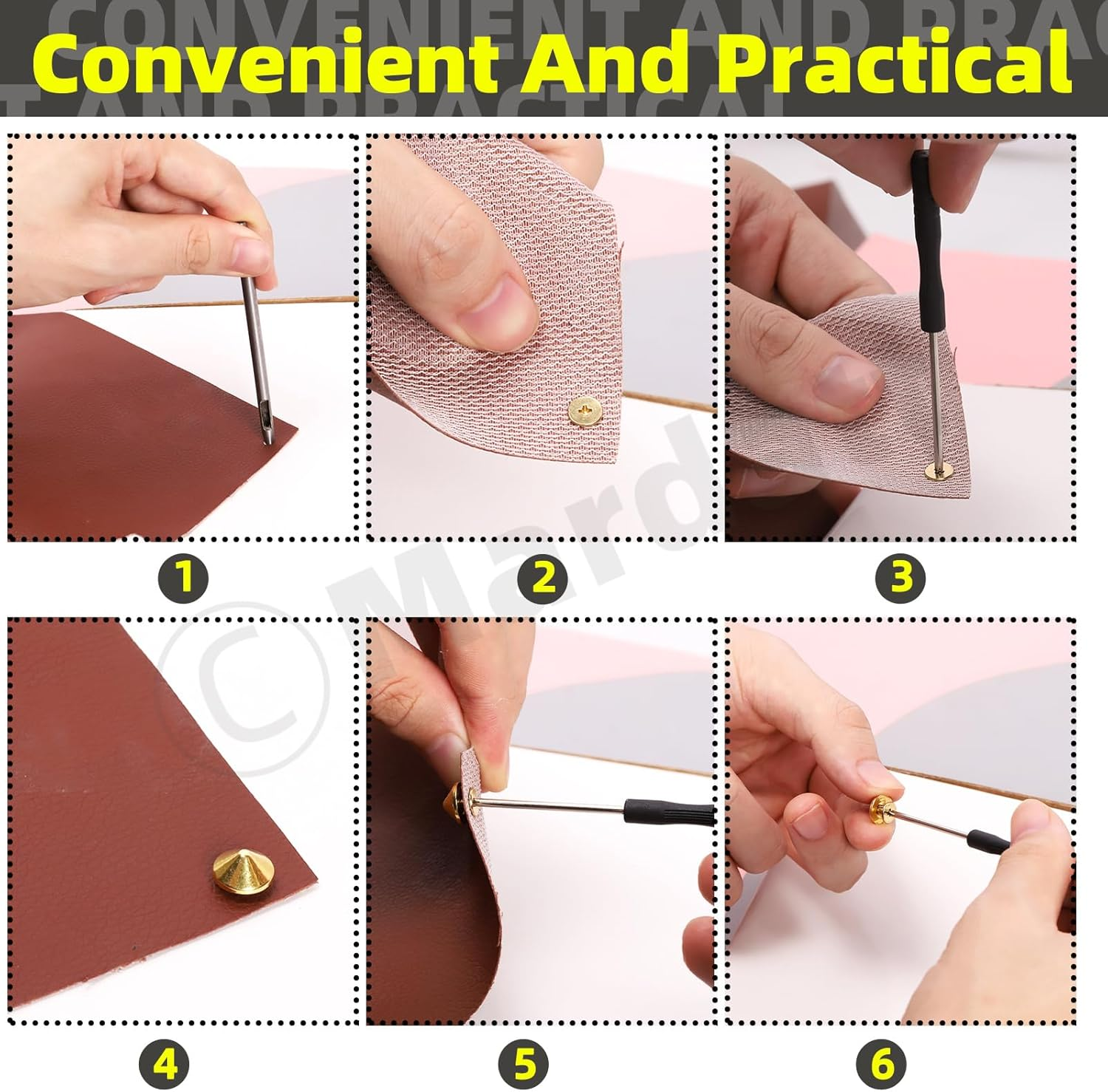 Mardatt 100 Sets 10Mm Gold Cone Spikes and Studs with Hole Puncher and Screwdriver, 4.7Mm Height Bullet Spike Cone Studs Screw Back Punk Studs and Spikes for DIY Leather Craft