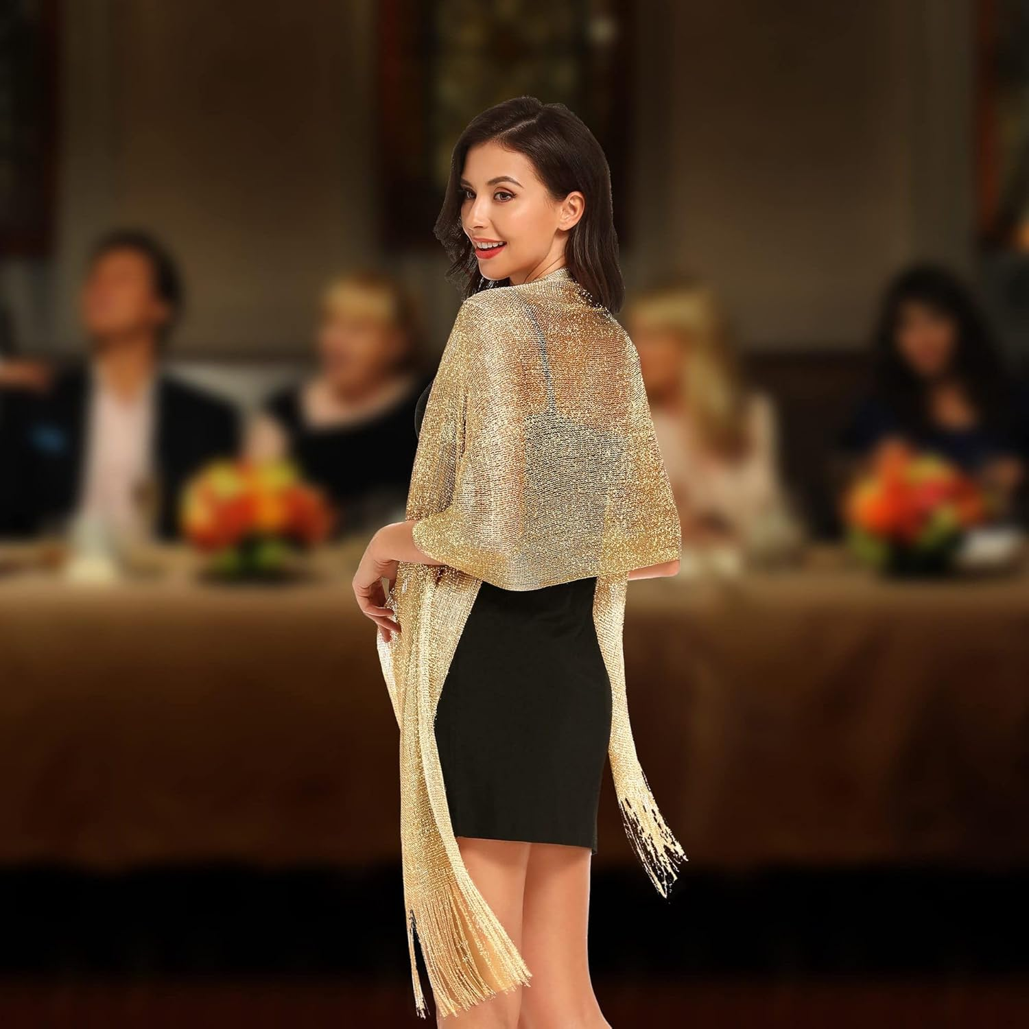 Holiday Banquet Evening Gown Accessories Metalic Shawls and Wraps for Evening Dresses image number 1