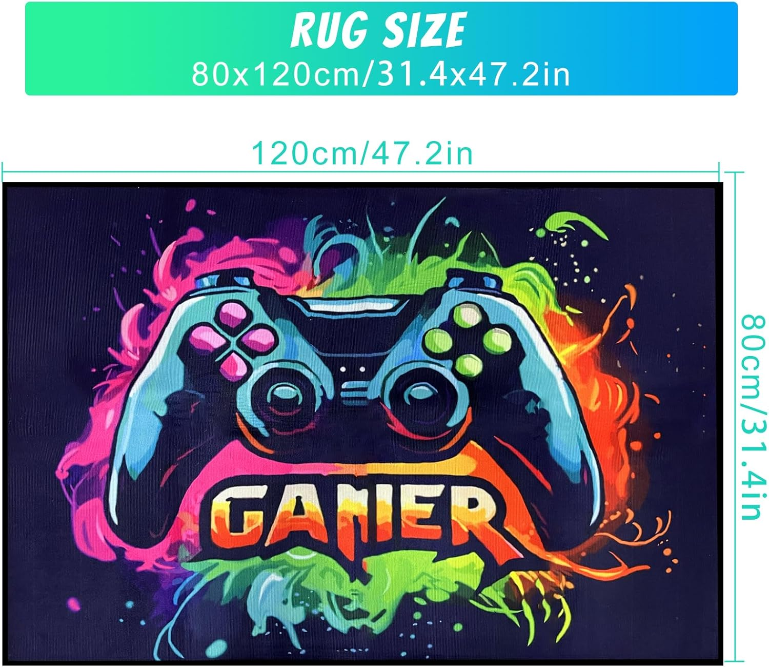 Gaming Rug for Boy Room, Non-Slip Play Carpet for Playroom, 3D Colorful Gamer Play Mat Fun Activity Centerpiece Playmat Area Rugs for Kids World Decor Floor Mat (Color 5, 80 * 120 Cm) image number 3