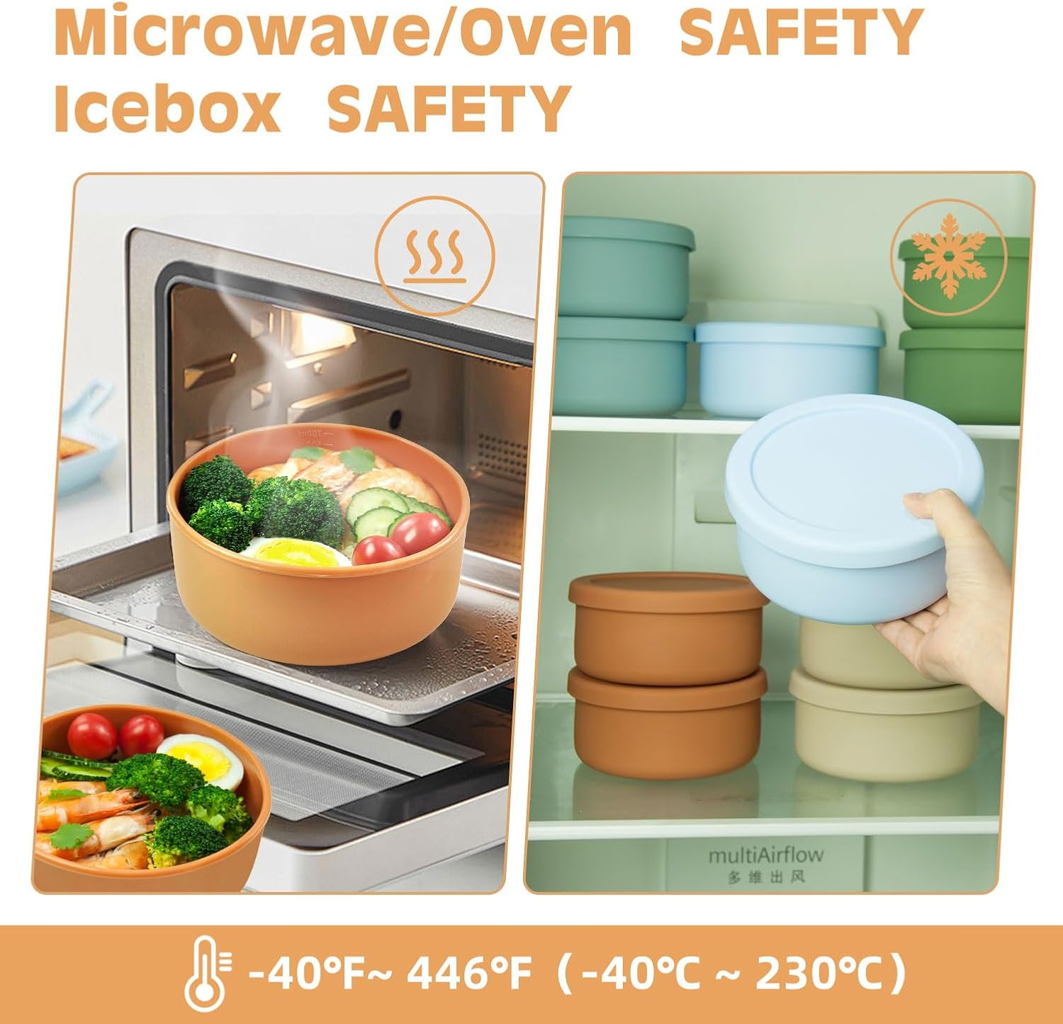 24Oz Silicone Lunch Box, round Salad Bowl with Lid, Airtight Food Container for Meal Prep, Leftovers, Soup & Stew Storage. Microwave, Fridge, Dishwasher Safe. Bpa-Free (Grass Green) - Brown image number 6