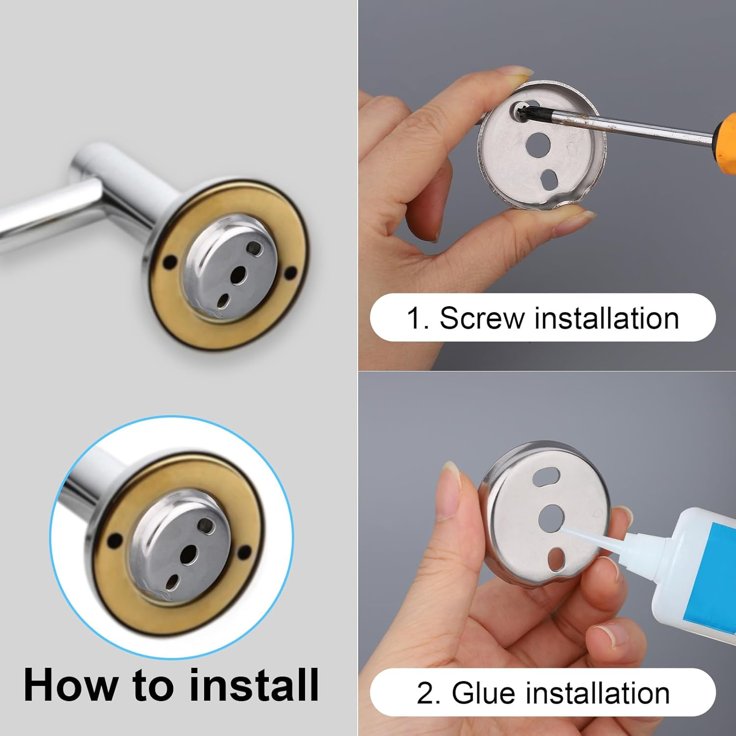 Tinoaly 30Pcs Towel Bar Replacement Parts Set, Stainless Steel Bathroom Mounting Bracket Towel Bar Mounting Hardware with round and Square Base Screws Wrench image number 4