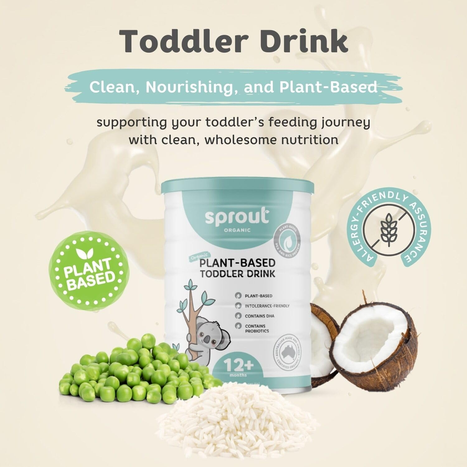 Sprout Organic Plant-Based Powdered Drink, Vegan-Friendly, Dairy-Free, Soy-Free, No Added Sugar, Suitable for 12+ Months, 700G (Tin) image number 2