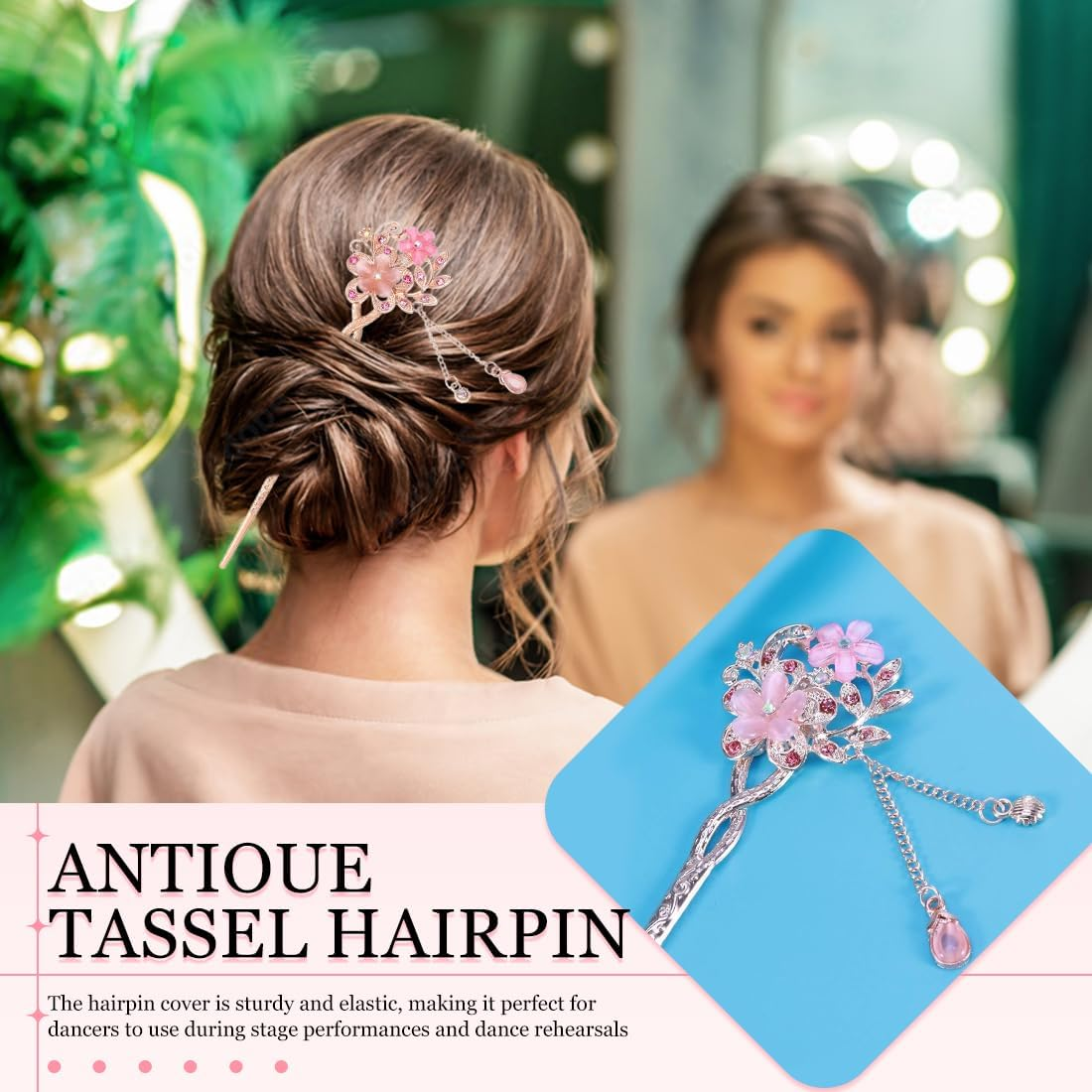 MIRKUZI Hair Clips 1 Piece Vintage Hair Pin Opal Flowers Hairpin Hair Accessories Chinese Hairpin Old Fashioned Hairpin Ancient Hairpin