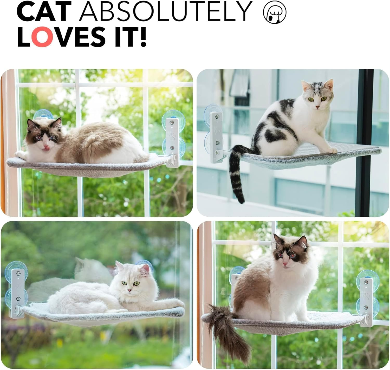 Mewoo Sturdy Window Perch Hammock Seat for Indoor Cats - Reversible Mat, Year-Round Bed Providing All-Around Sunbath, Space-Saving, Washable, Holds up to 40 Lbs (Grey, Medium)