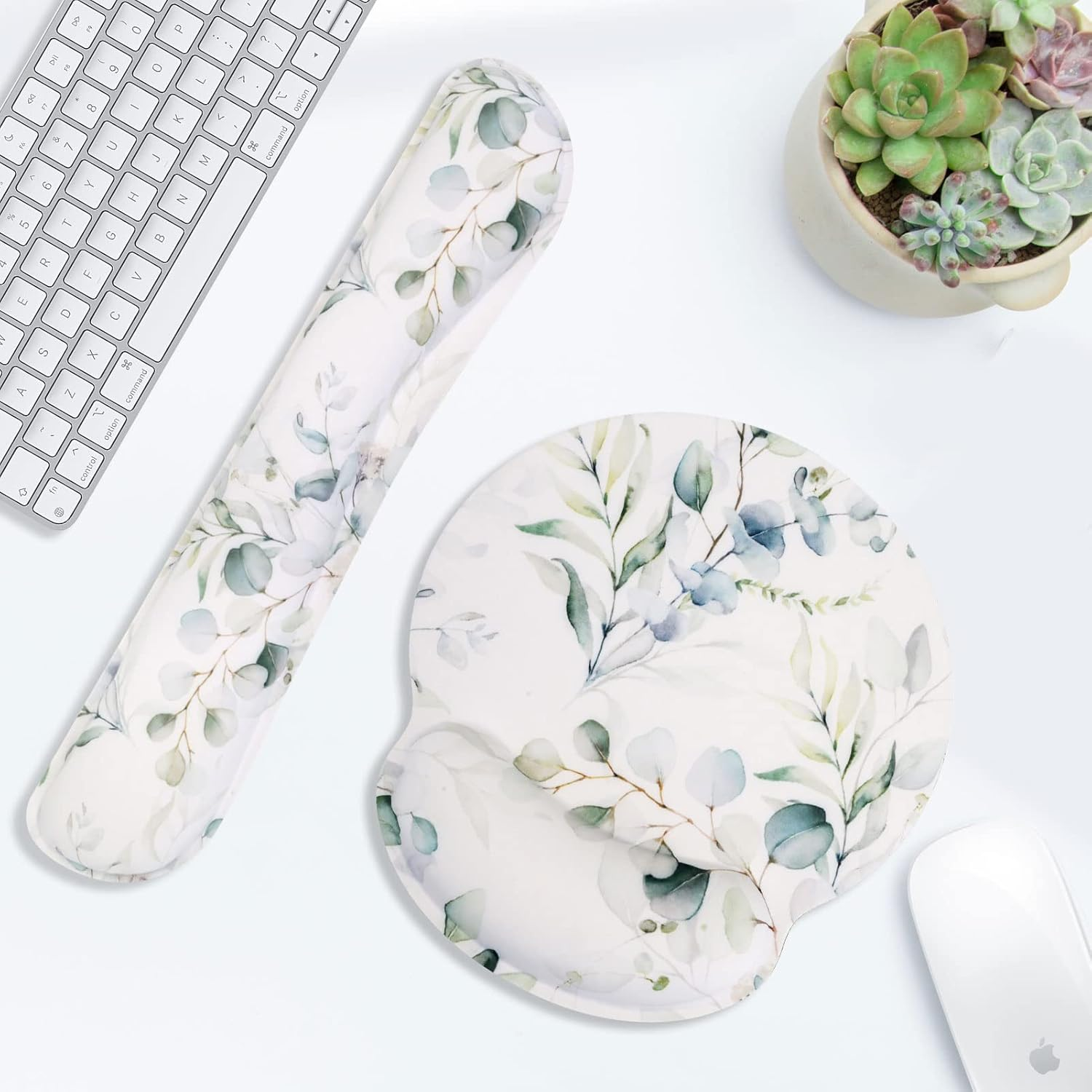 Cute Mouse Pad Wrist Support Keyboard Wrist Rest Set, Ergonomic Mouse Pad with Non-Slip Base for Office Gaming Working Computers,Easy Typing & Pain Relief Mouse Mat,Green Leaves - Pink Strawberry image number 3