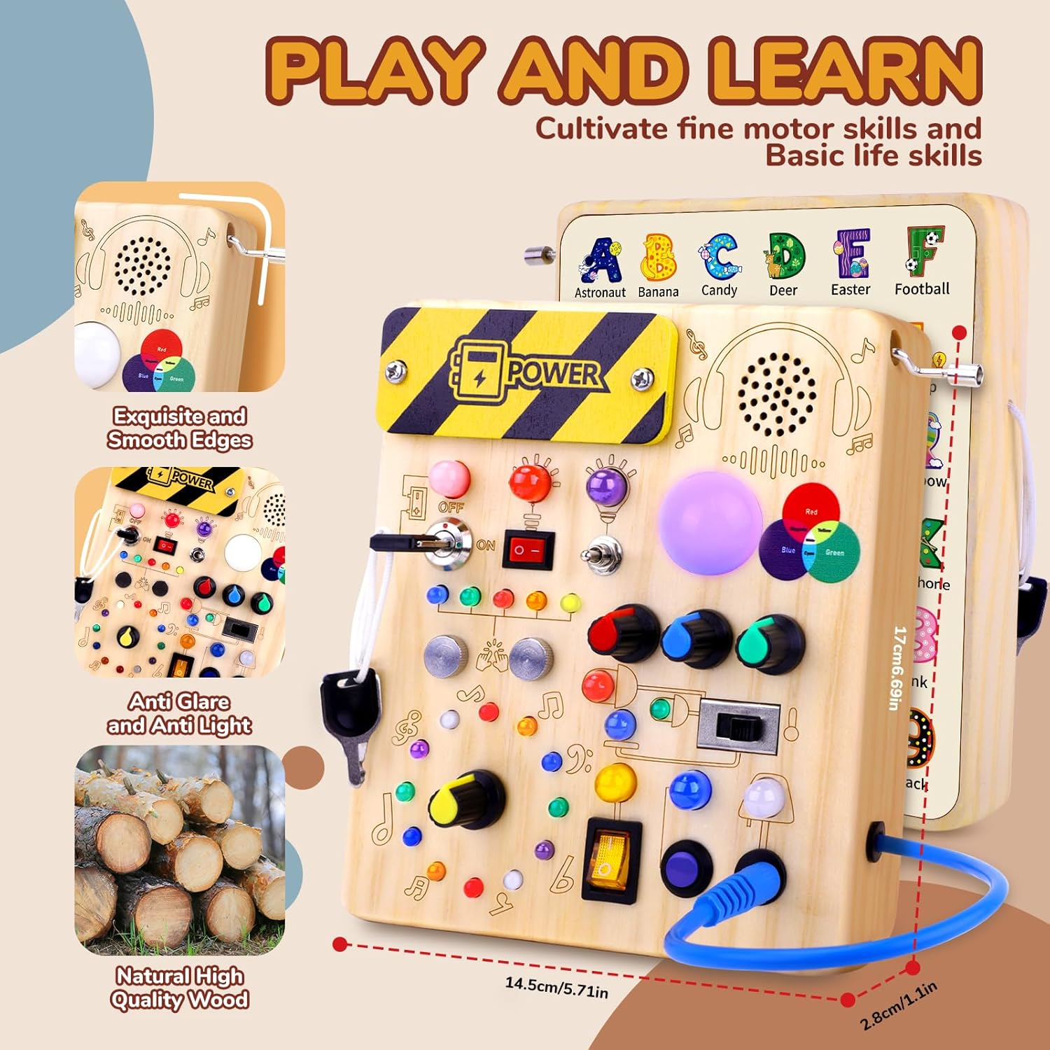 Busy Board,Montessori Toys for 1-3 Year Old Boys & Girls,Travel Educational Learning Activities for Toddlers,Sensory Toy for Kids with Autism image number 4