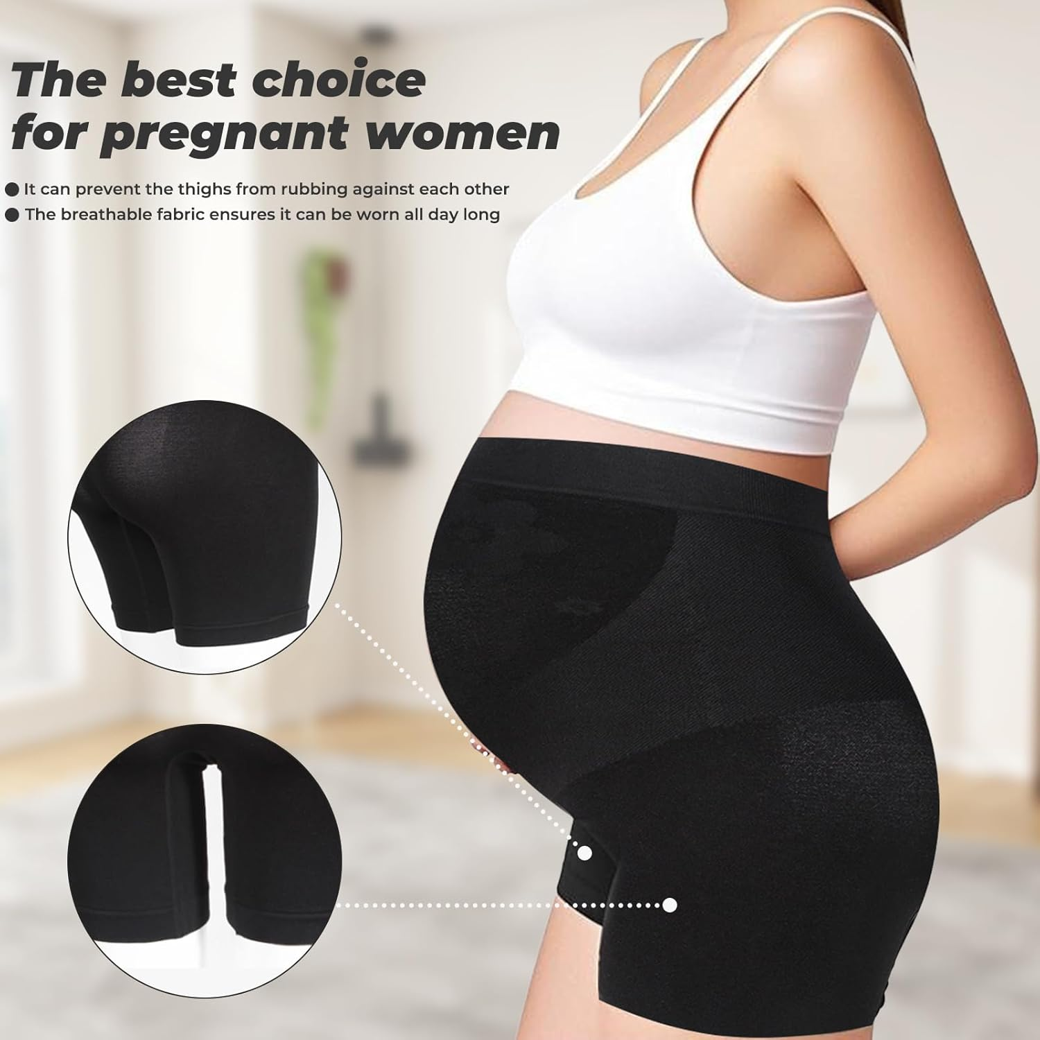 Maternity Shorts High Waist Mid-Thigh Maternity Shapewear Shorts Soft Women'S Shorts Seamless Maternity Shapewear for Belly Support Black image number 3