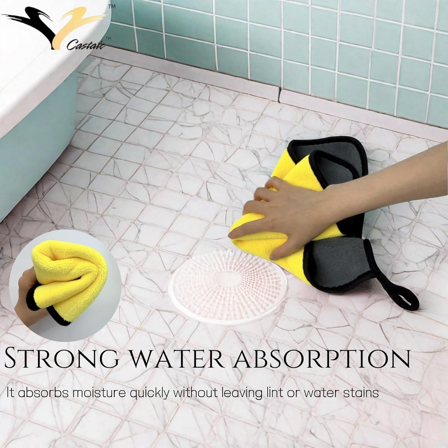 Castaic 6 Pcs Ultrasoft, Large, Thick Microfiber Towels,Water Absorbing, for Household Cleaning, Dual-Sided Car Washing and Detailing Towels (Fluorescent Yellow) image number 2