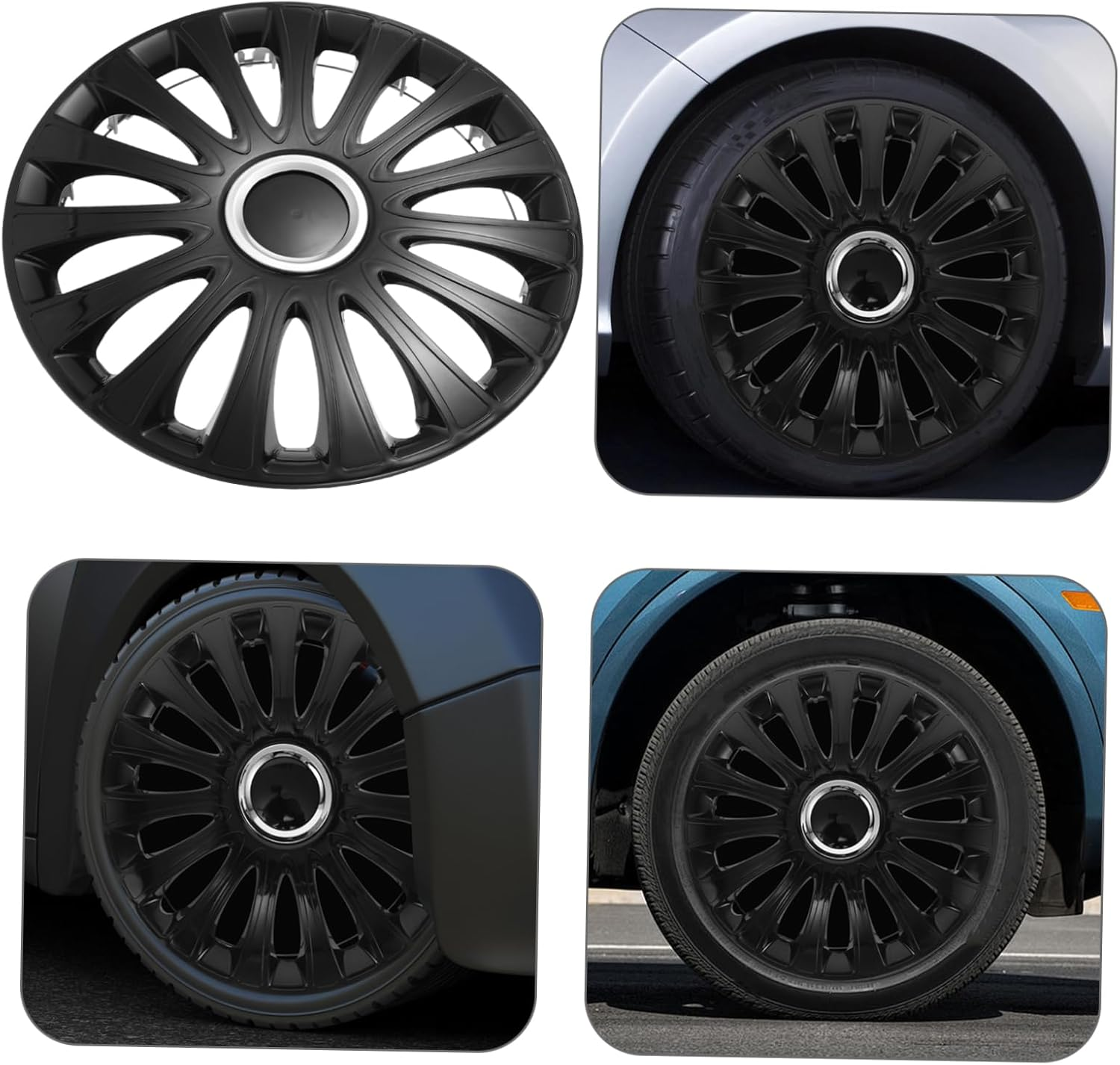 Anneome 14-Inch Universal Automotive Hubcaps, Black Plastic Wheel Covers for Car Rims, Decorative Tire Caps Suitable for Vehicle Wheel Protection and Appearance Enhancement