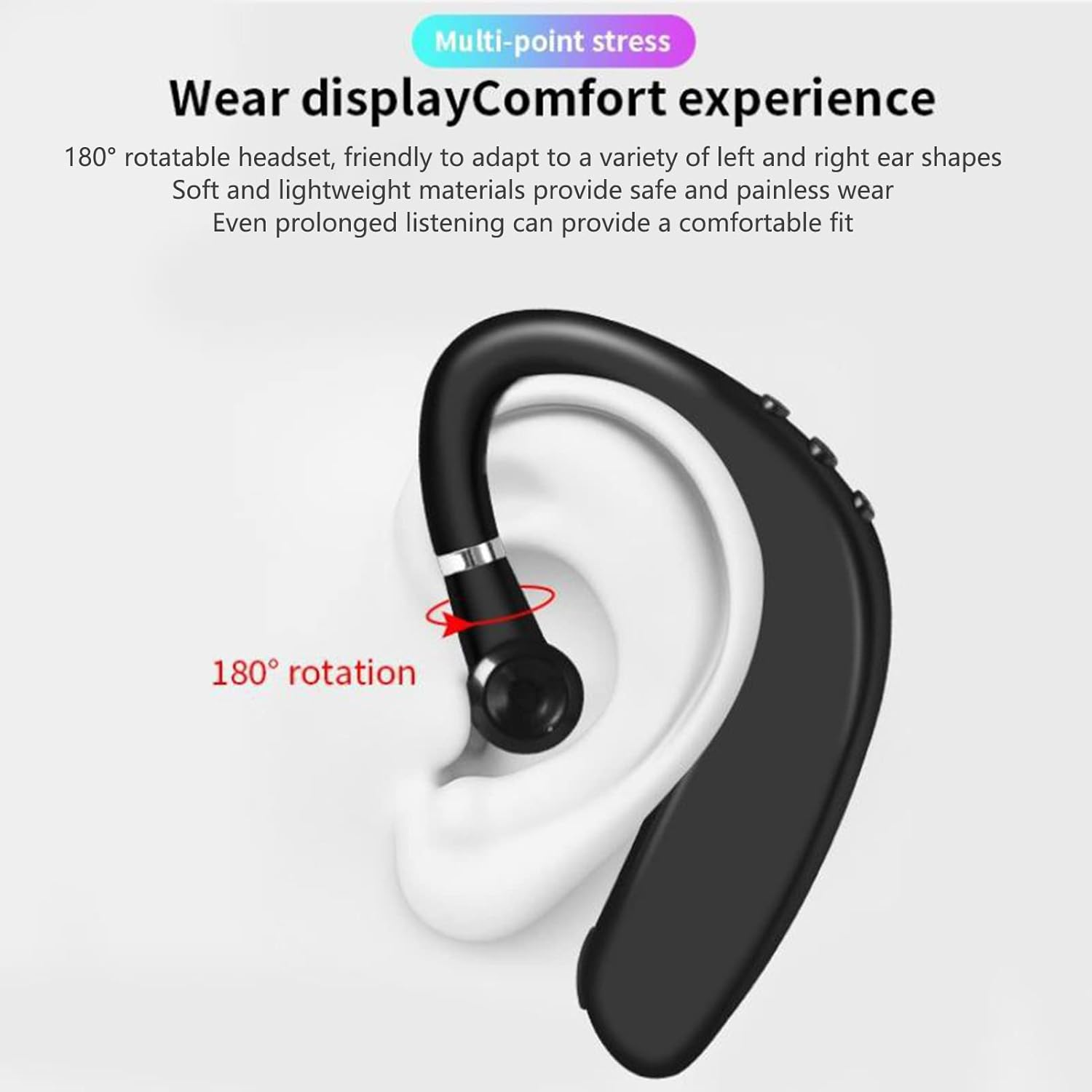 Bewinner Bluetooth Headset for Mobile Phones, Wireless Mono Bluetooth Earbuds, 360 Hours Standby/20 Hours Talk Time, Noise Cancelling Wireless Headset Headphones for Office Business image number 5