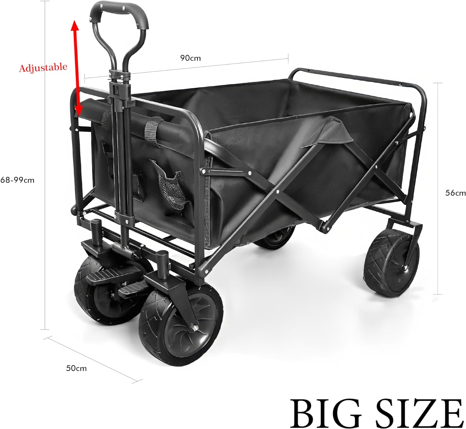 Collapsible Folding Outdoor Utility Wagon with 150Kg Weight Capacity,Outdoor Garden Shopping Camping Cart,125L Loading Capacity Big Wheels & Adjustable Rolling Wagon Travel Shopping Use image number 3