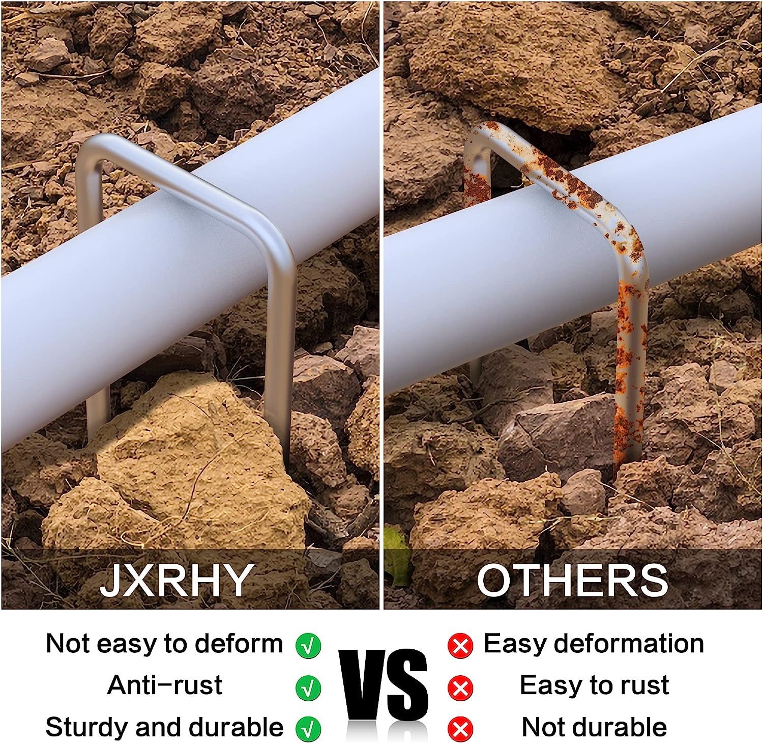 100 Pcs 6 Inch Garden Landscape Staples Galvanized Pins Lawn Stakes for Weed Barrier Ground Cover,U-Type Heavy Duty (100 Pcs X 6") image number 2