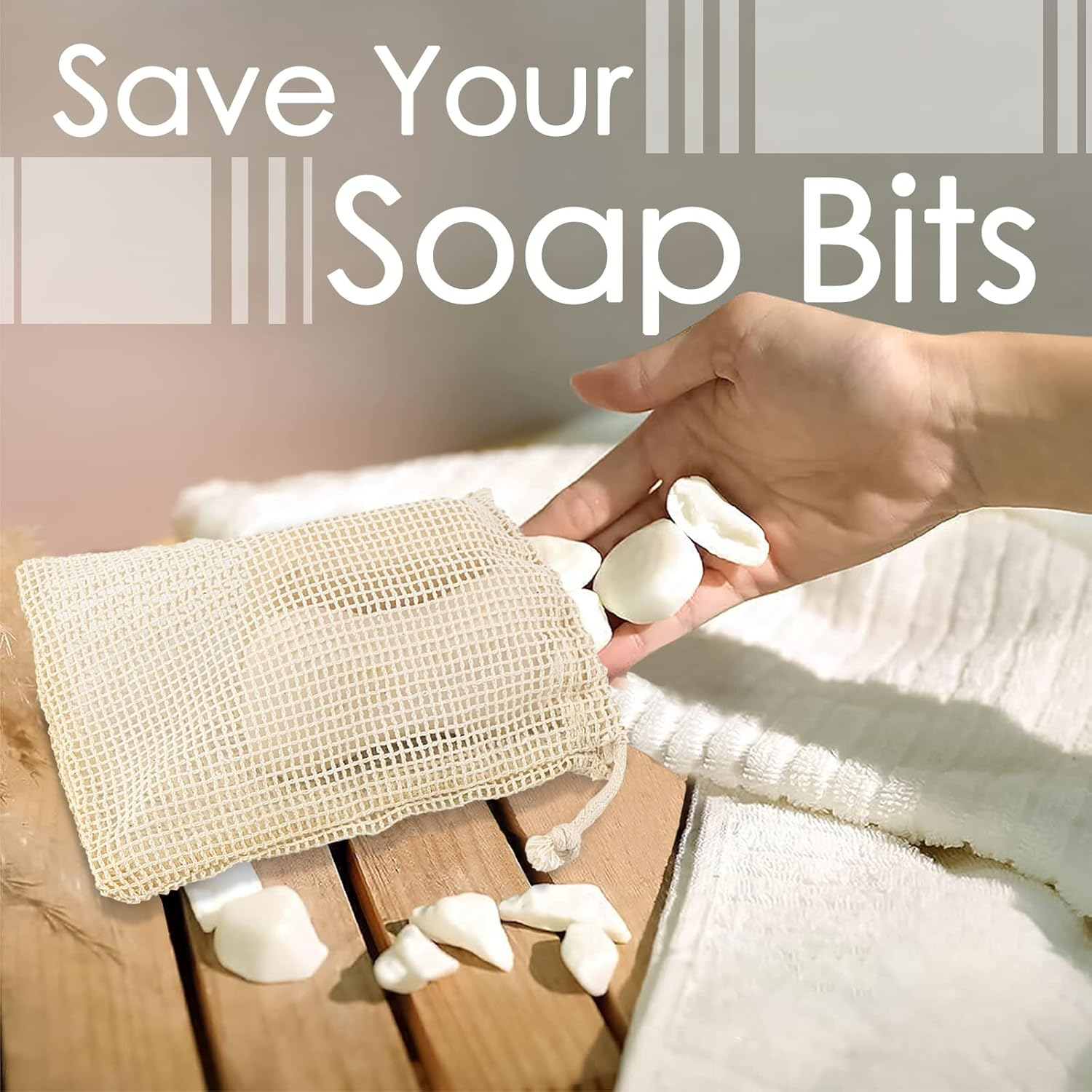 DODAMOUR 10 Pcs Soap Saver Pouch, Foaming and Drying Soap Net, Bar Soap Mess Bag for Exfoliating, Shower, Massage (Beige) image number 3