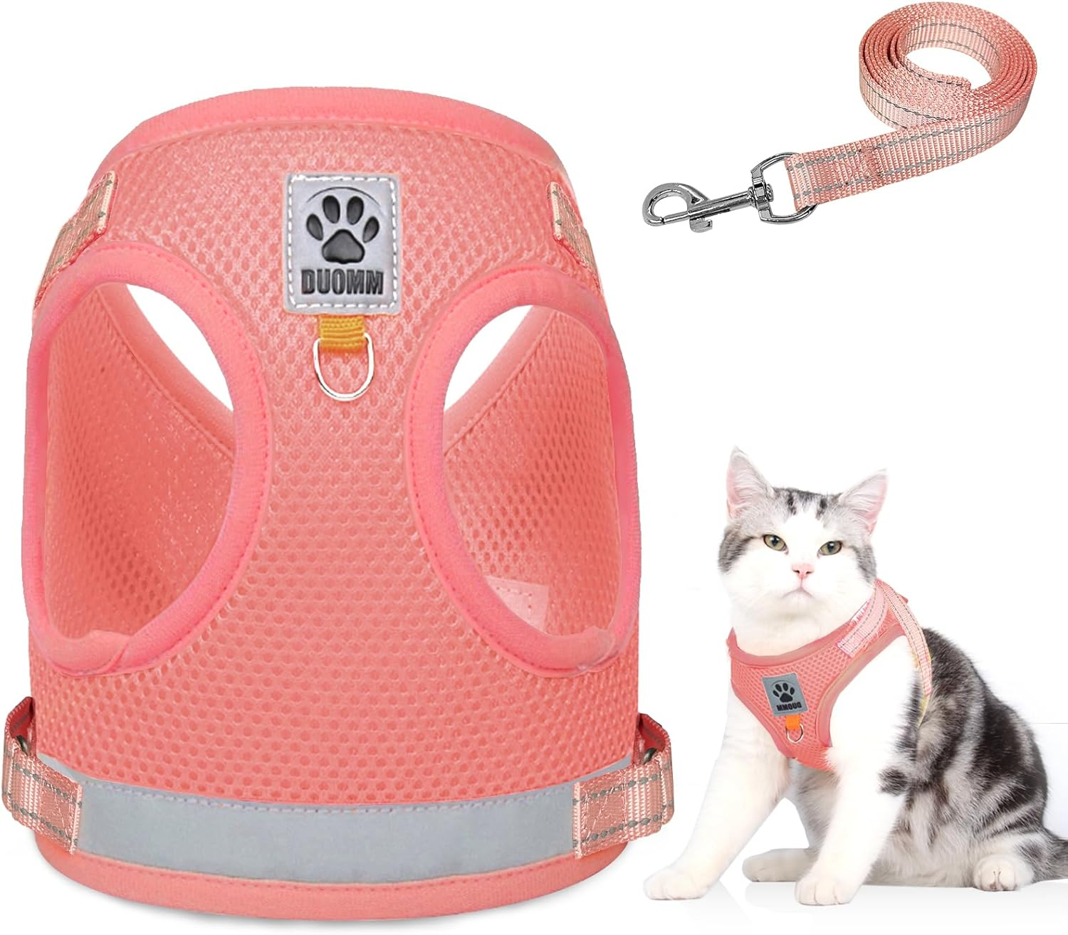 Grantop Cat Lead Set for Cats, Polyester Adjustable Cat Harness with Lead, Cat Vest with Reflective Strips for Kittens, Dogs (Pink, L) image number 4