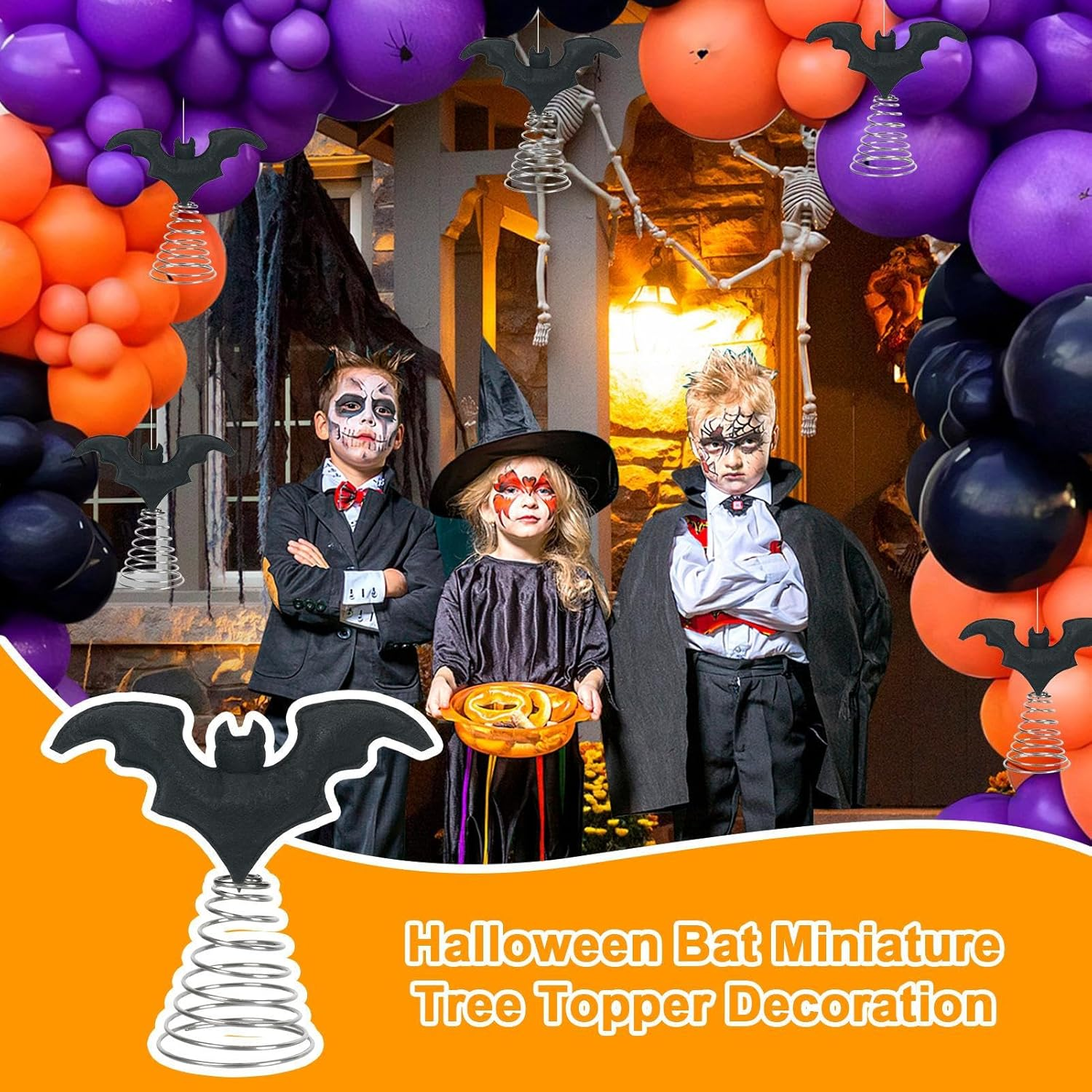 Tree Topper | Home Festive Bat Ornament - Indoor Outdoor Mini Halloween Decorations for Entryway Window Holiday Decoration image number 1