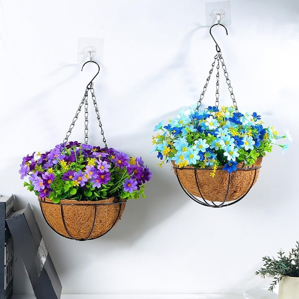 Artificial Geranium Flowers Hanging Basket for Outdoor/Indoor, Fake Flower Arrangement in 11'' Basket (Purple)