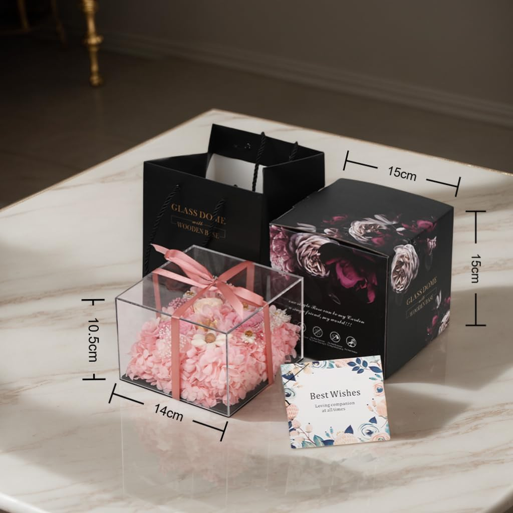 FIZOZI Eternal Rose Acrylic Cube - 15Cm Preserved Floral Women | Anniversary, Birthday, Valentine'S Day | 5 Colors (Red/Pink/Blue/Purple/Yellow) with Gift Box - Pink image number 6